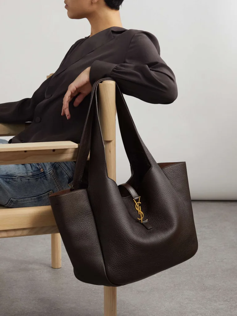 Saint Laurent Le 5 A 7 Bea Dark Brown Textured Leather Tote