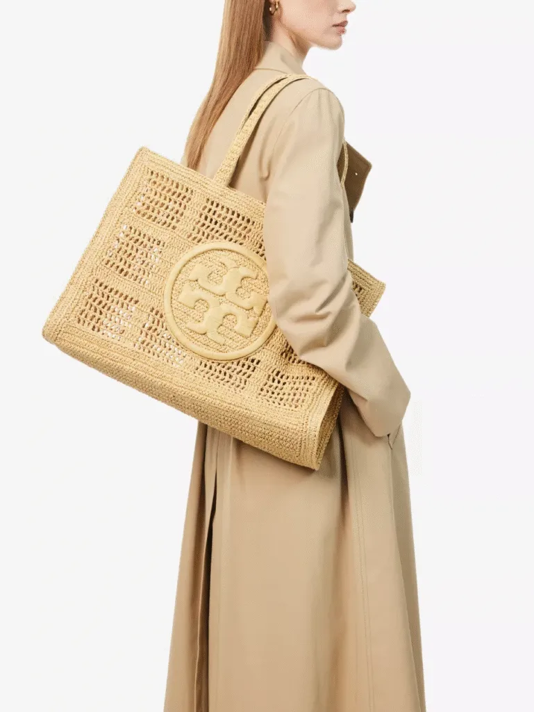Tory Burch Ella Crocheted Natural Raffia Large Tote Bag