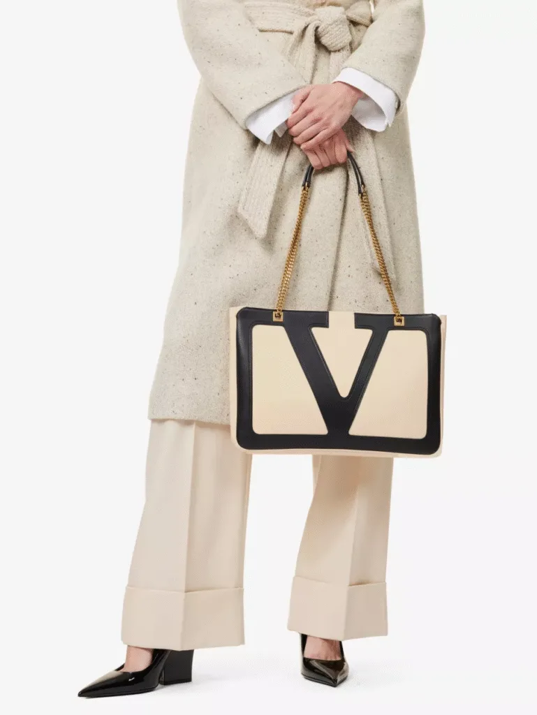 Valentino Garavani Viva Superstar Medium Butter White and Nero Leather Tote Bag