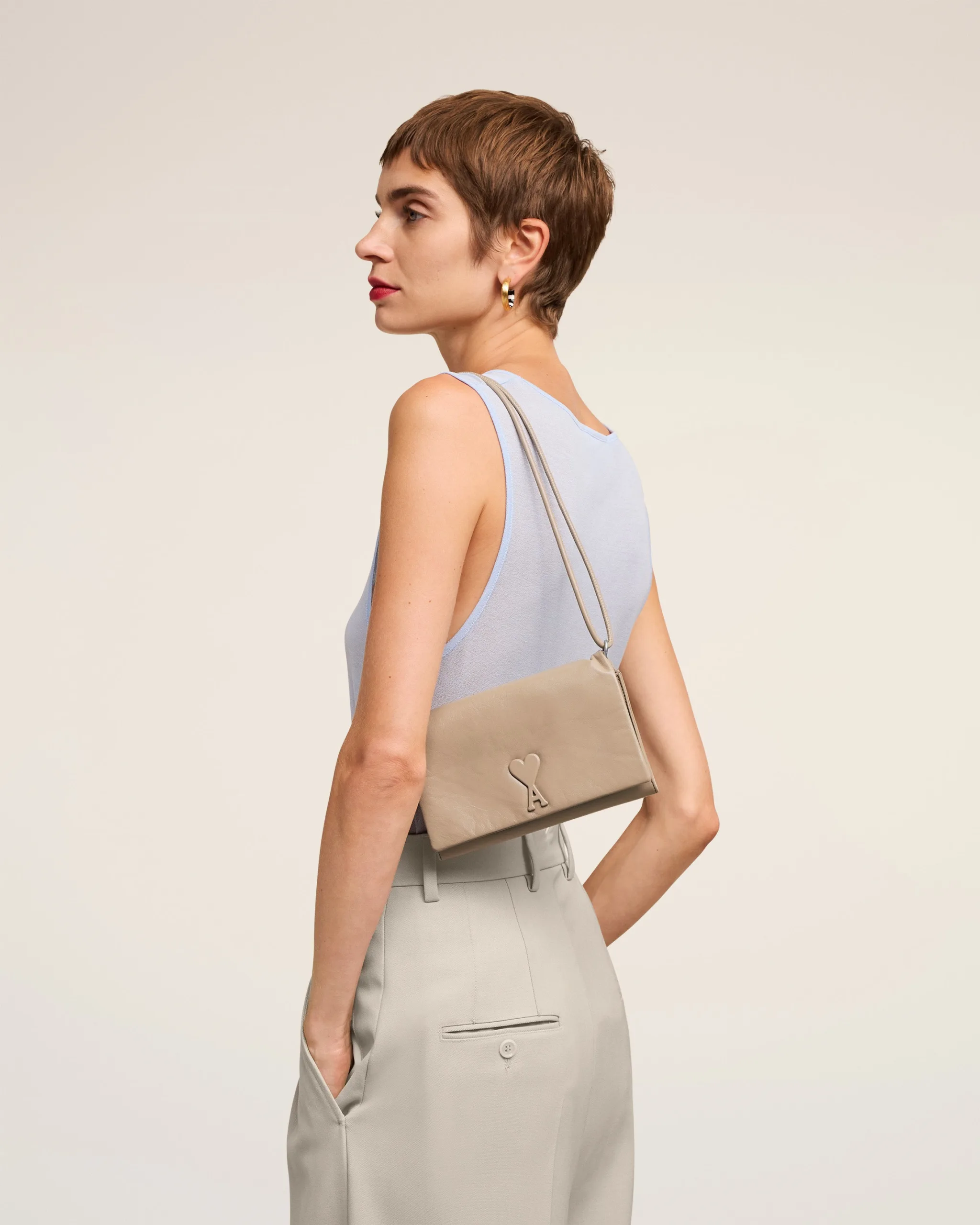 AMI Beige Leather Voulez-Vous Wallet on Strap