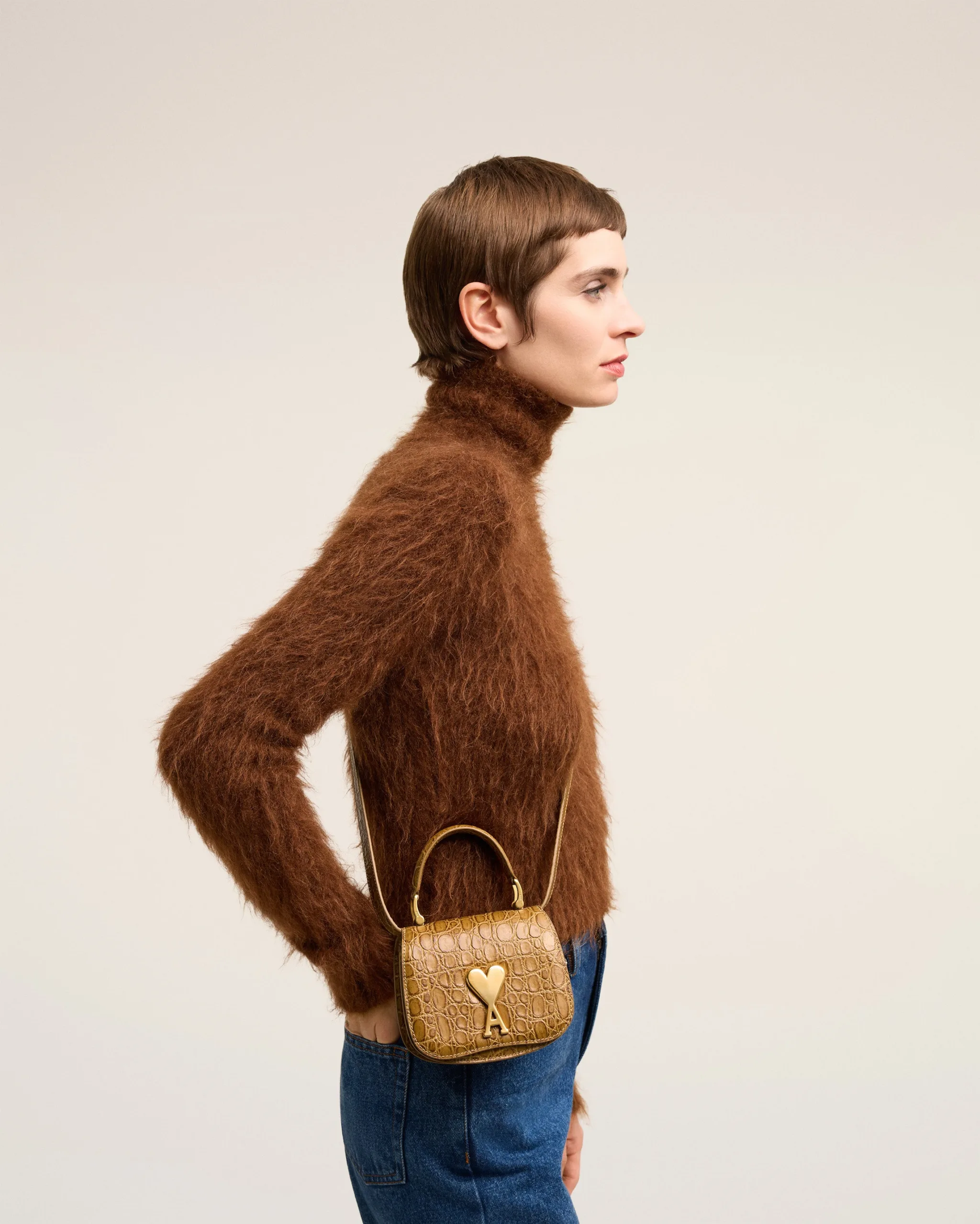 AMI Bronze Leather Nano Paris Paris Crossbody Bag