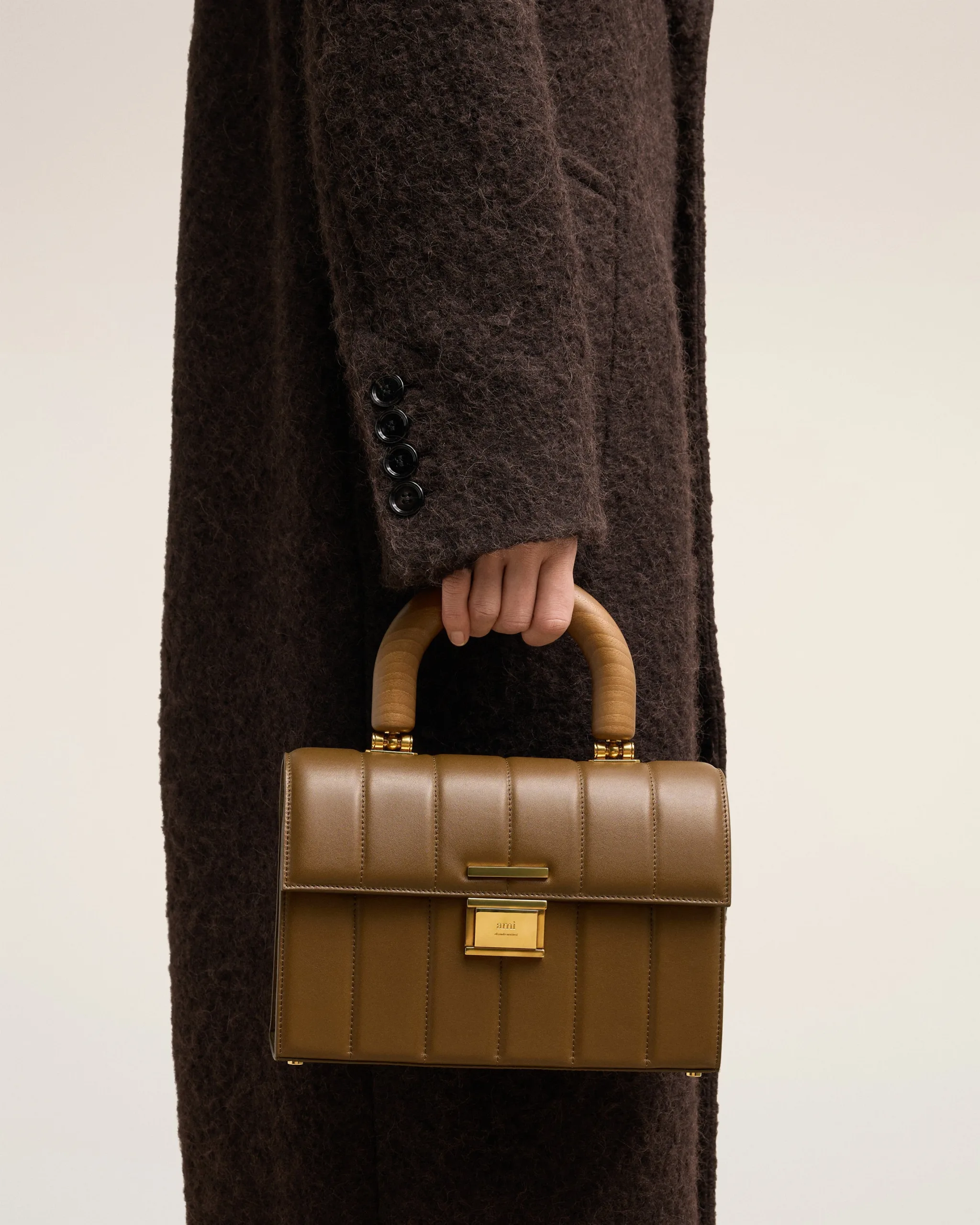 AMI Quilted Brown Leather Déjà vu Bag