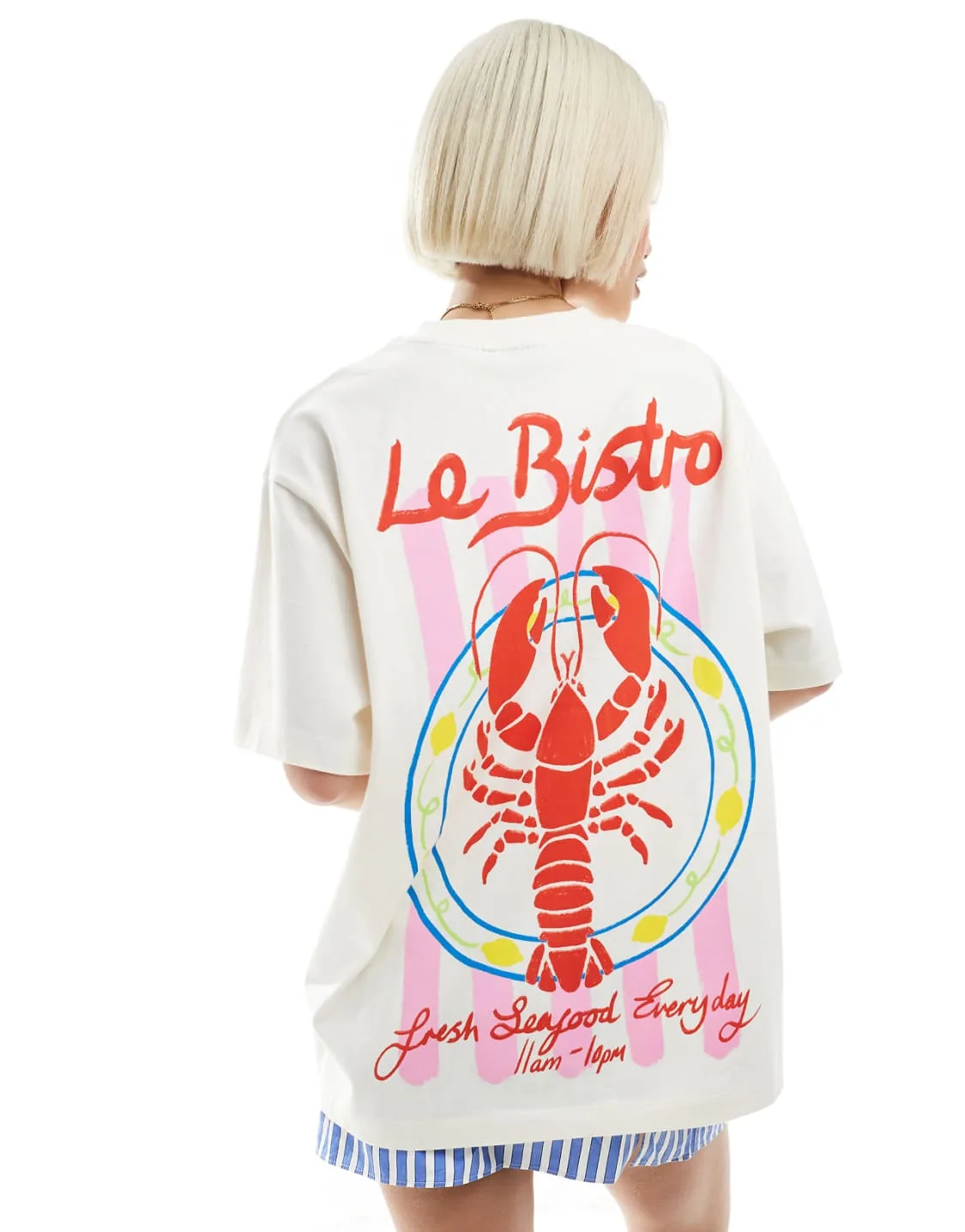 ASOS Design Oversized Tee Lobster Back Graphic Cream Shirt