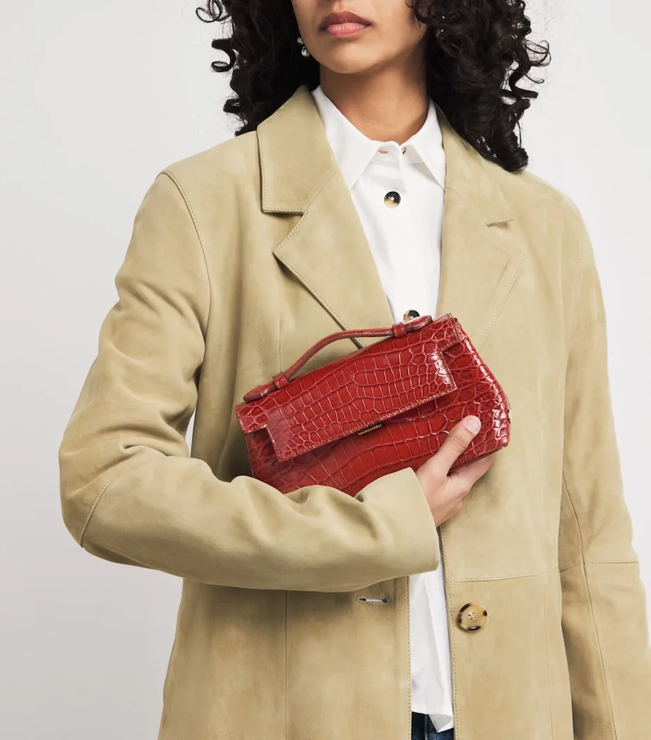 Analeena Crocodile Red Leather Top-Handle Bag