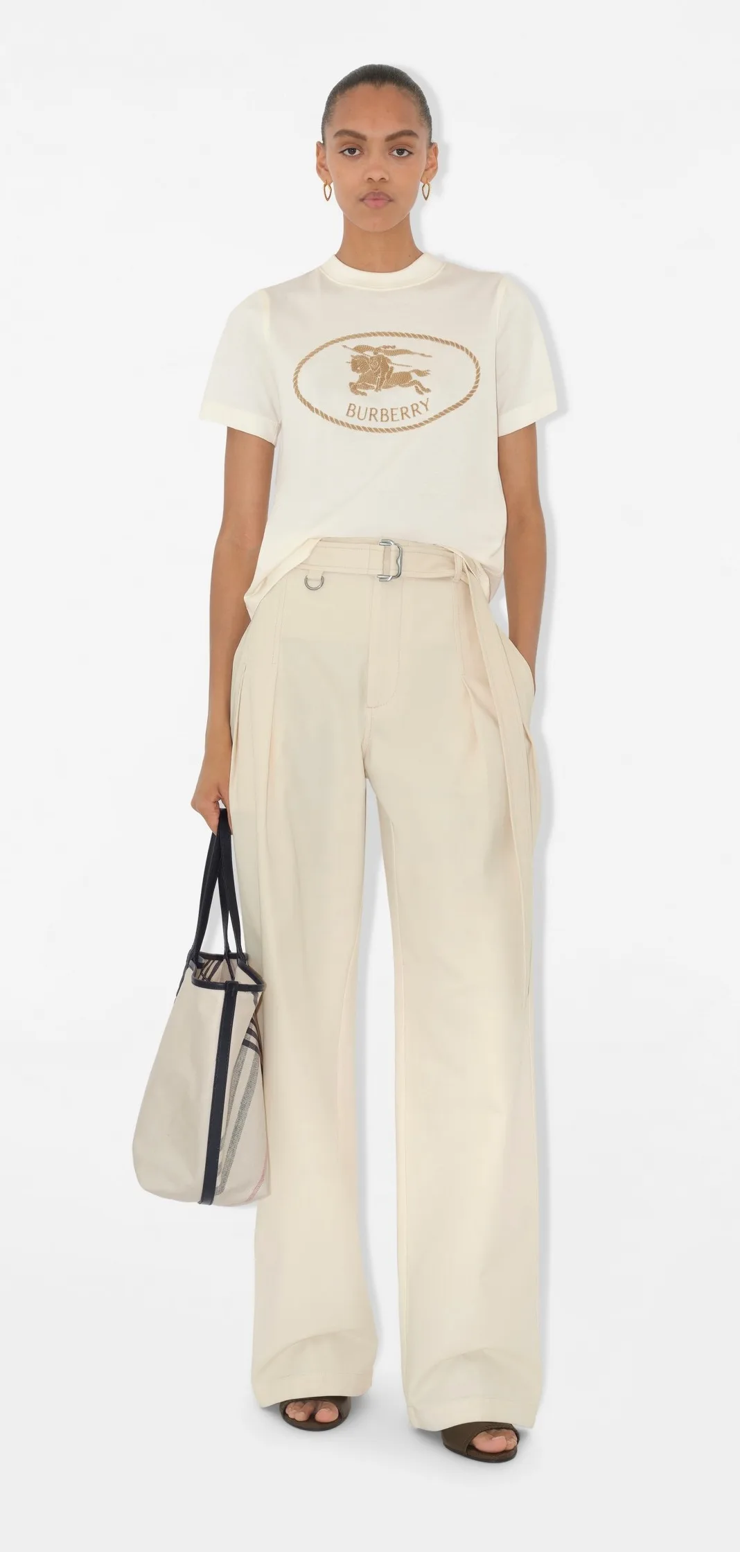Burberry Knight Stamp Cotton T-Shirt Chalk