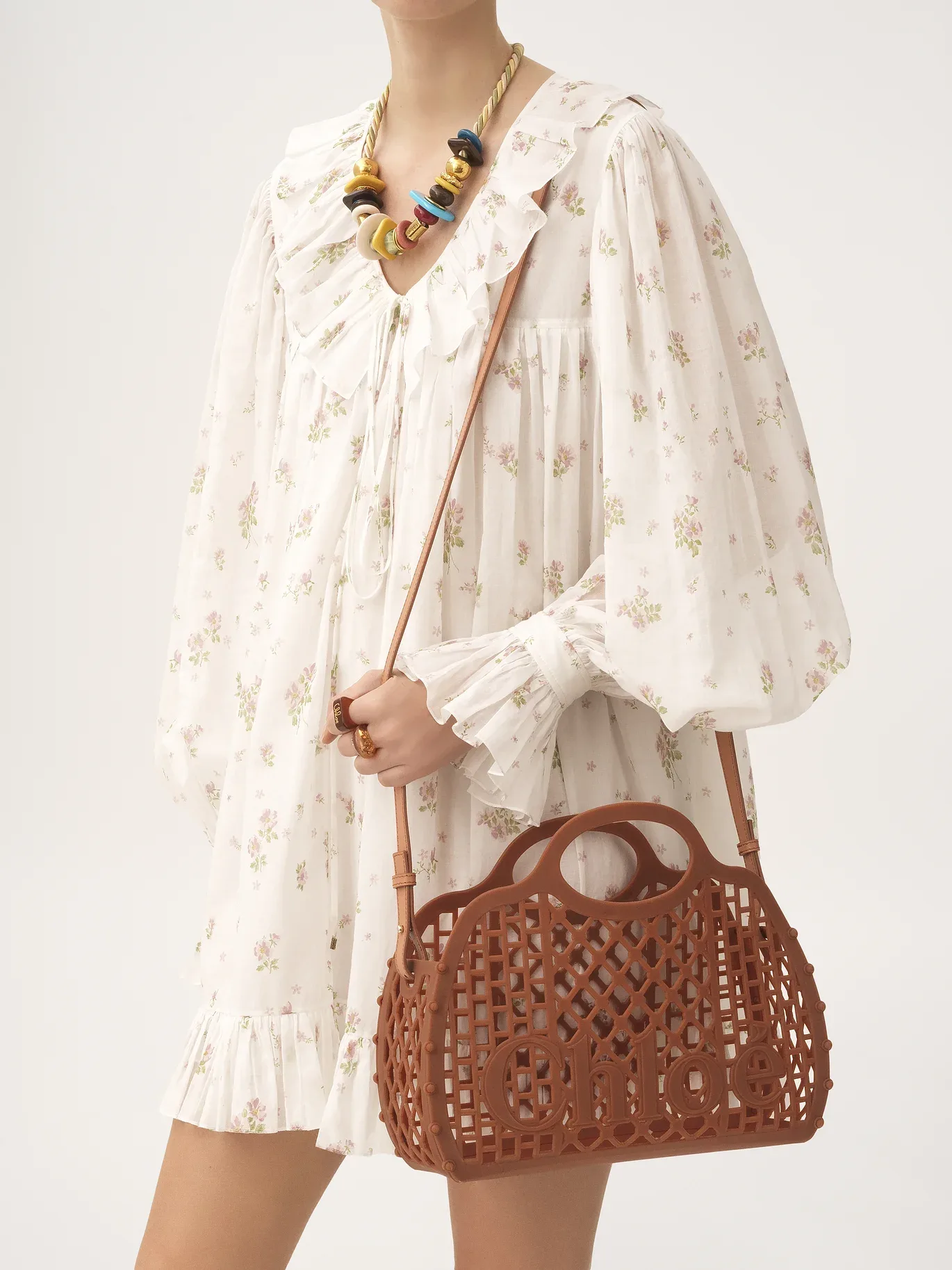 Chloe Cage Tote Wooden Orange Bag in Jelly