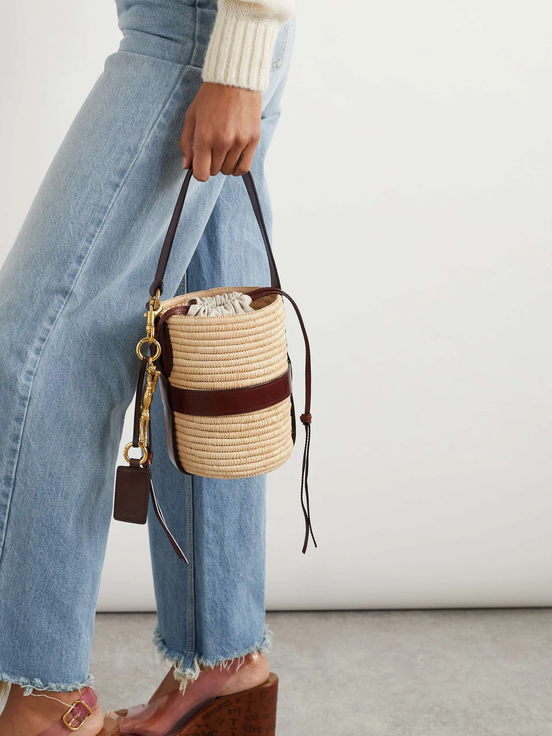 Chloe Kerala 25 Embellished Leather Trimmed Faux Raffia Tote