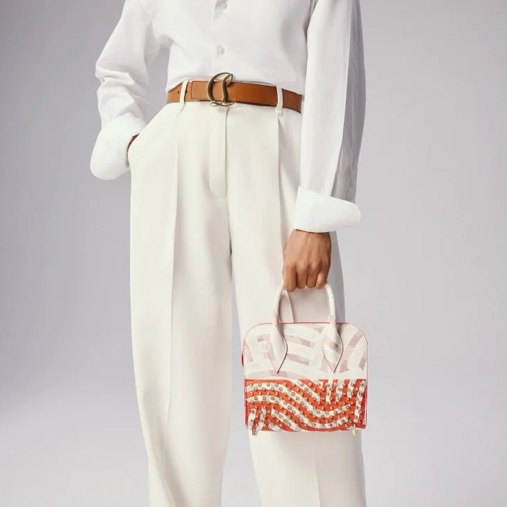 Christian Louboutin Eloise Mini Gaagal Coated Leche Canvas and Spikes Top Handle Bag