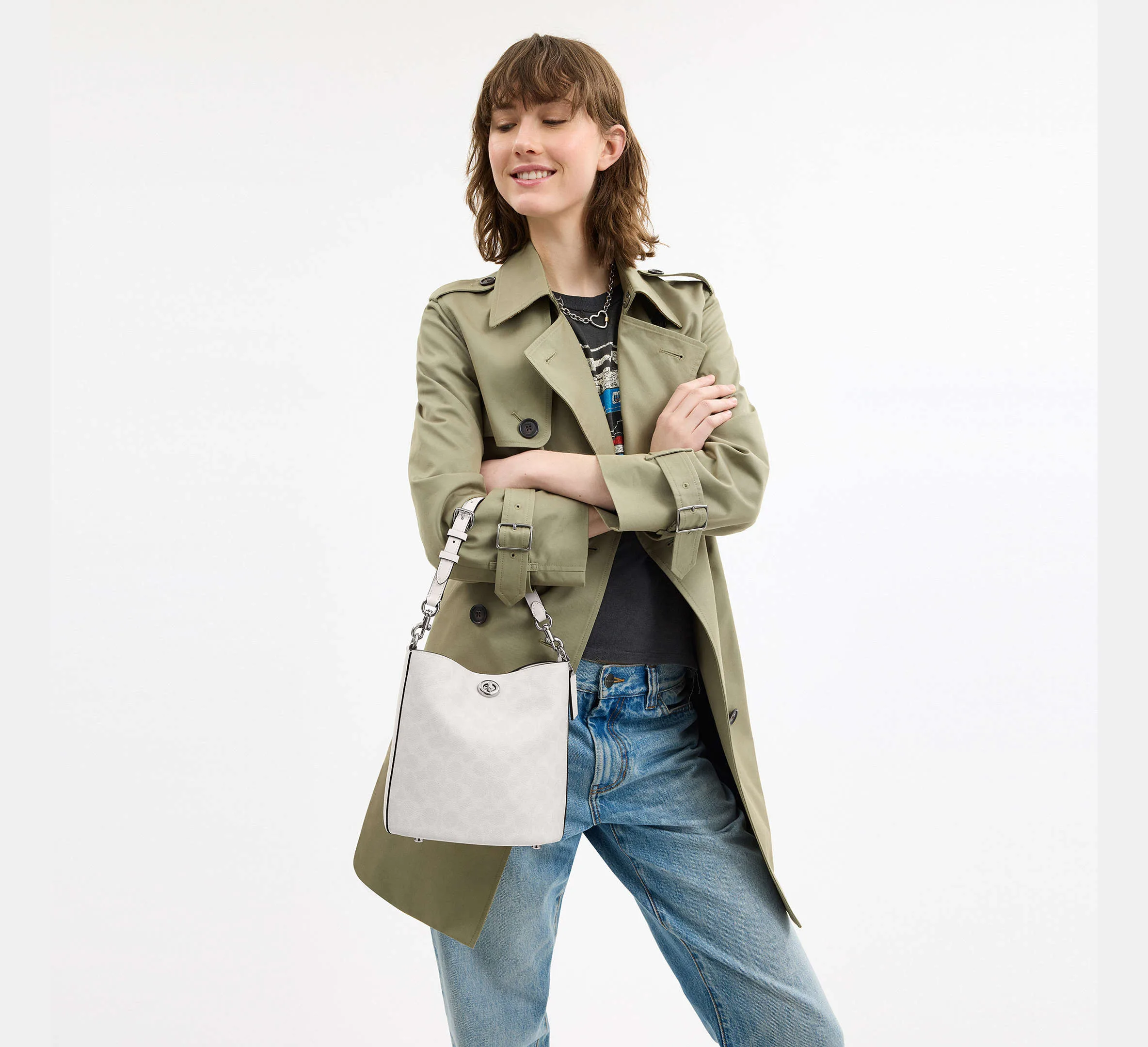 Coach Willow Soft Bucket Bag 19 Signature White Canvas