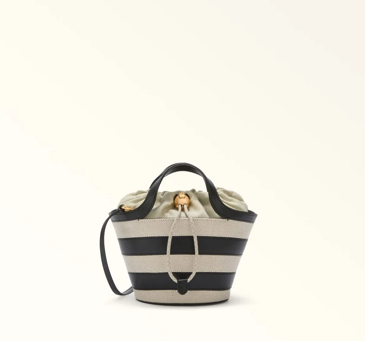 Furla Vortice Toni Nero Canvas & Leather Mini Basket Bag