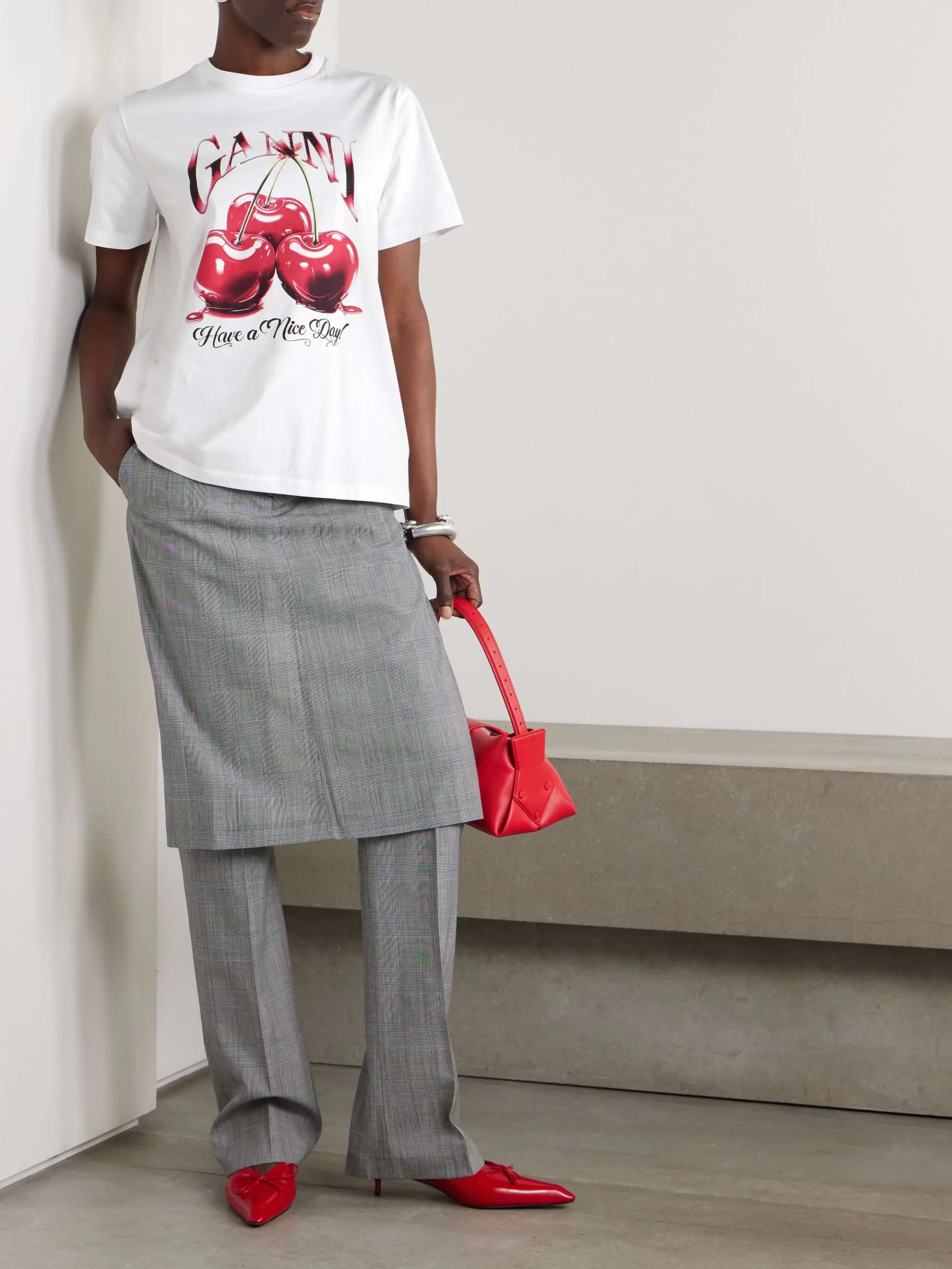 Ganni Printed Organic White Cotton Jersey Cherry T-Shirt