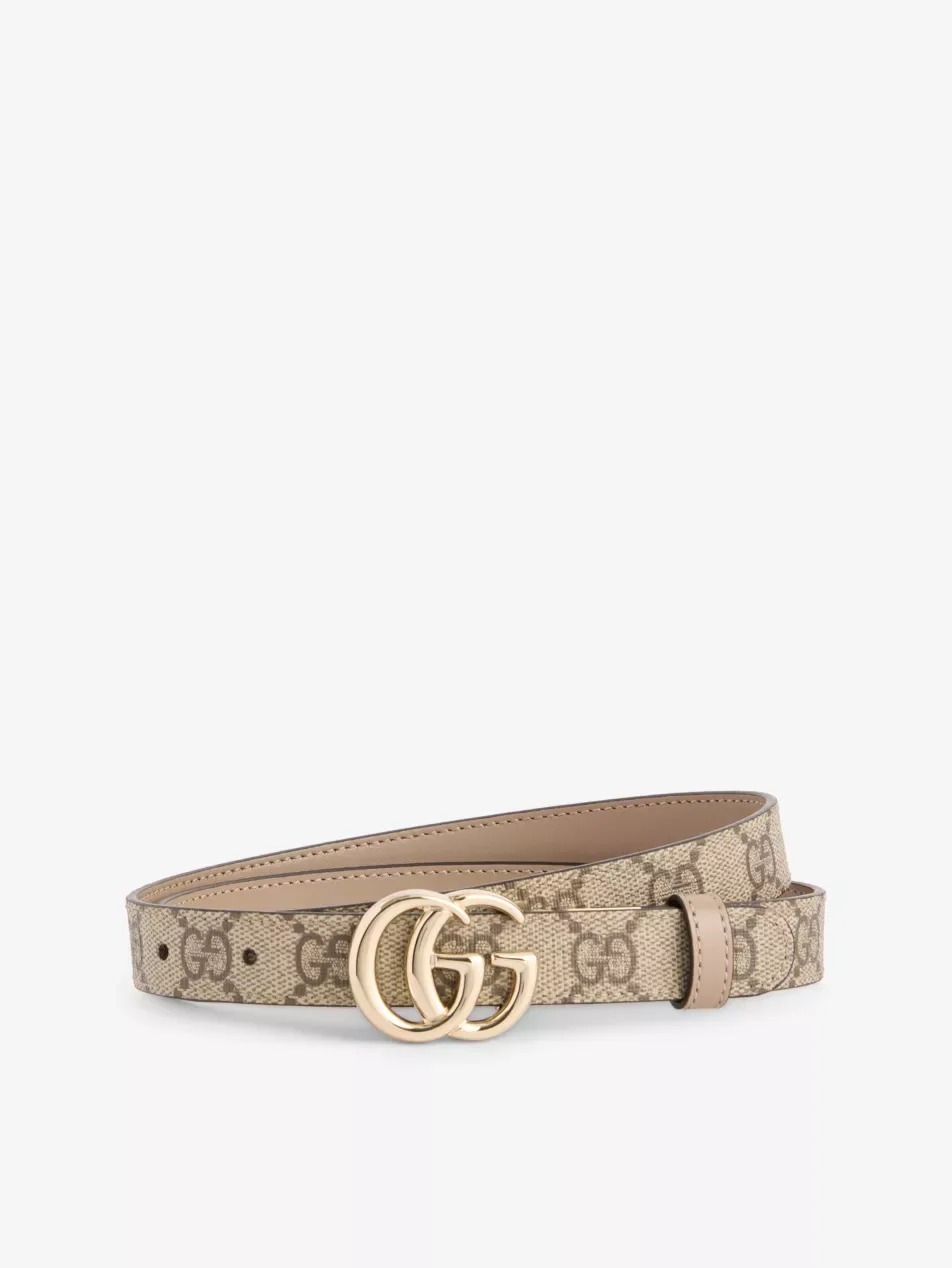 Gucci GG Marmont Reversible Beige Canvas and Leather Belt