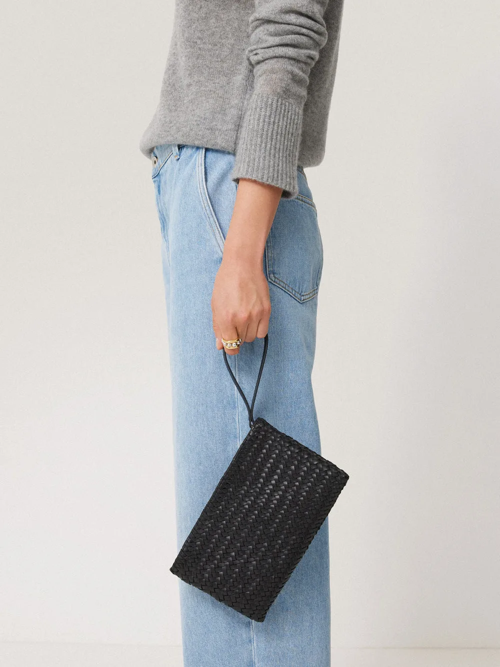 Jigsaw Woven Black Leather Pouch
