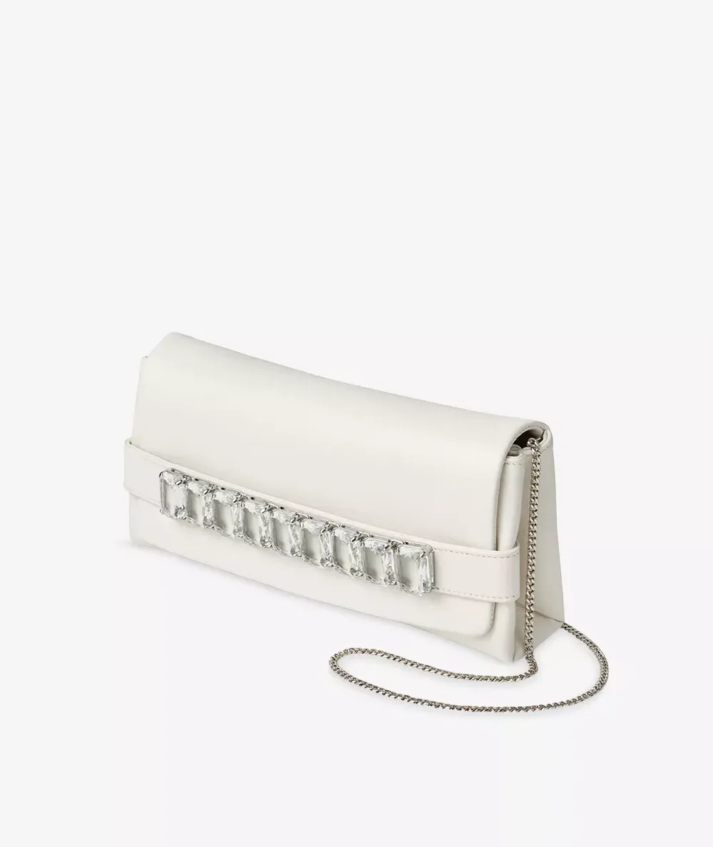 Jimmy Choo Kyla Latte Leather Crystal Clutch