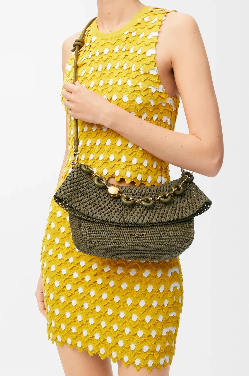 Loewe Medium Ola Bag Dark Khaki Raffia Calfskin