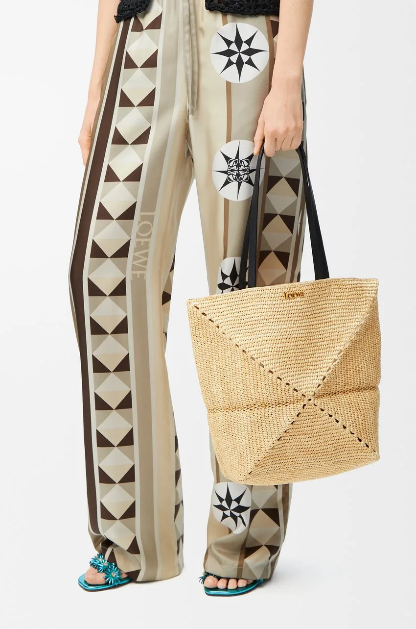 Loewe Medium Puzzle Fold Tote in Natural Raffia