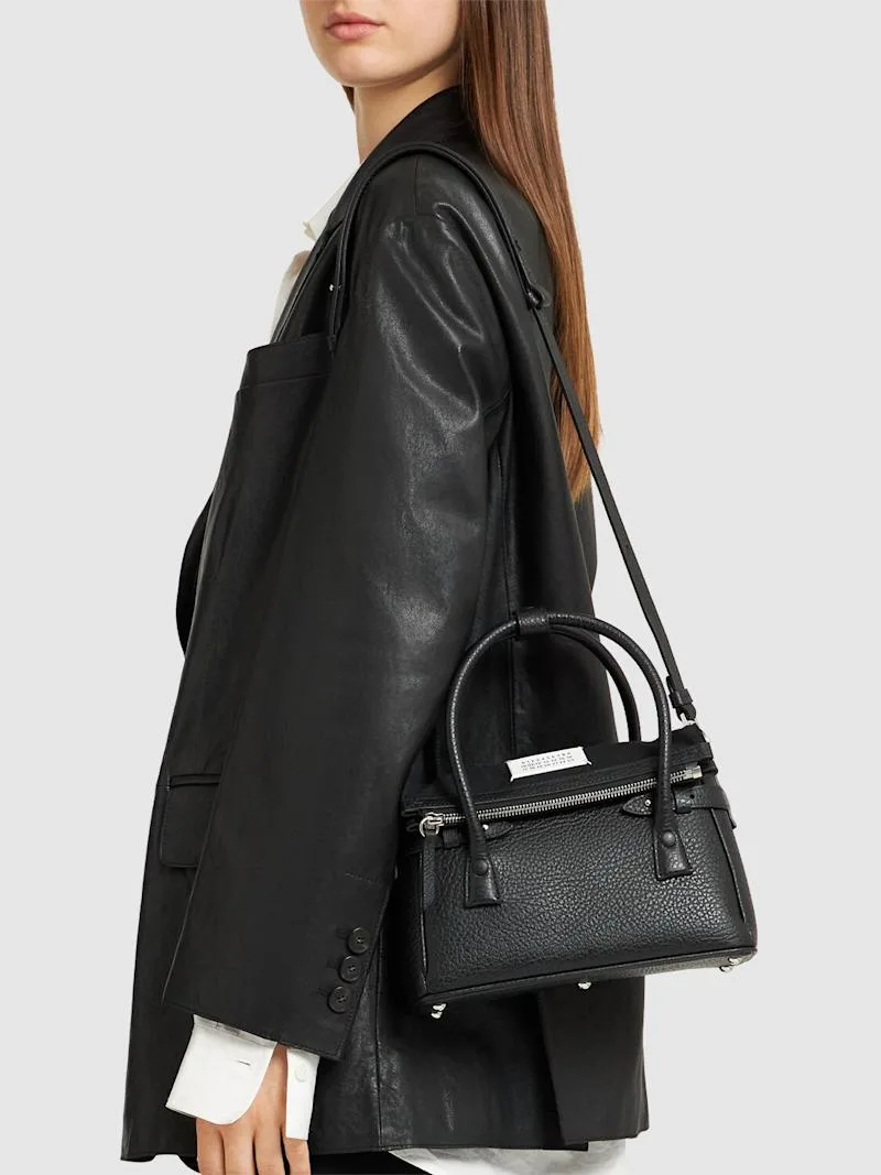 Maison Margiela Small East West Embossed Black Leather Bag