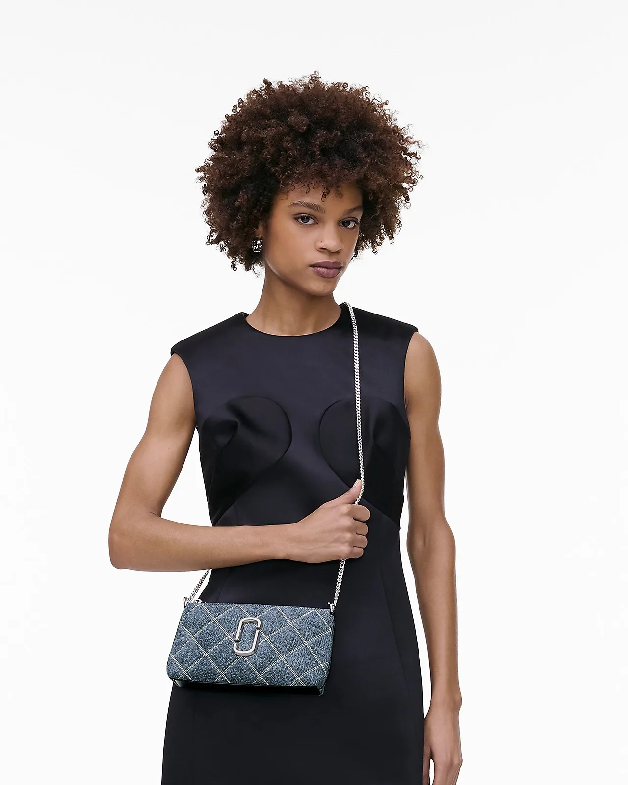 Marc Jacobs Quilted Blue Denim Snapshot Convertible Shoulder Bag