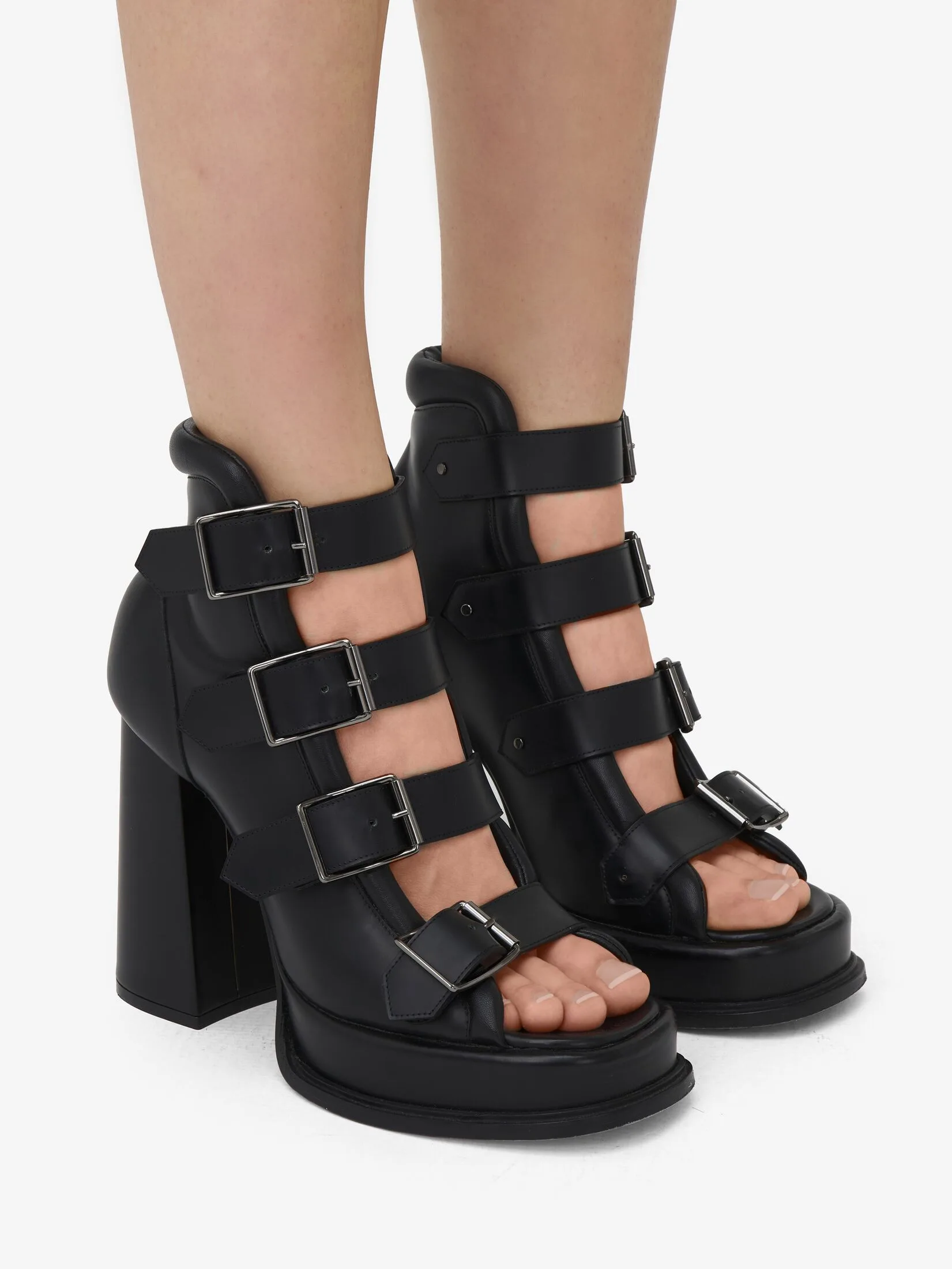 McQueen Caged Sandal Black Leather Square Toe