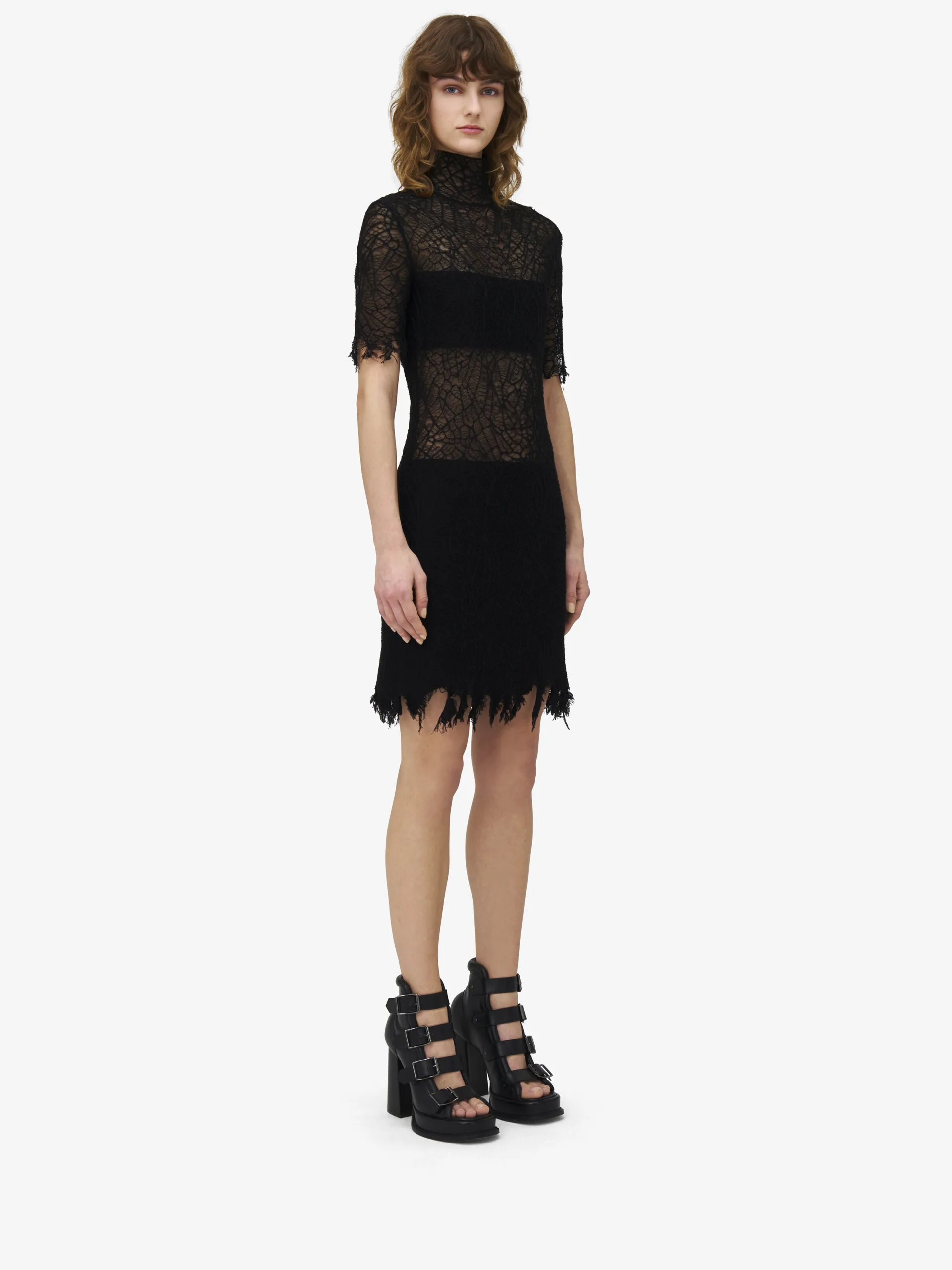 McQueen Lace Mini Dress Black Silk Cotton