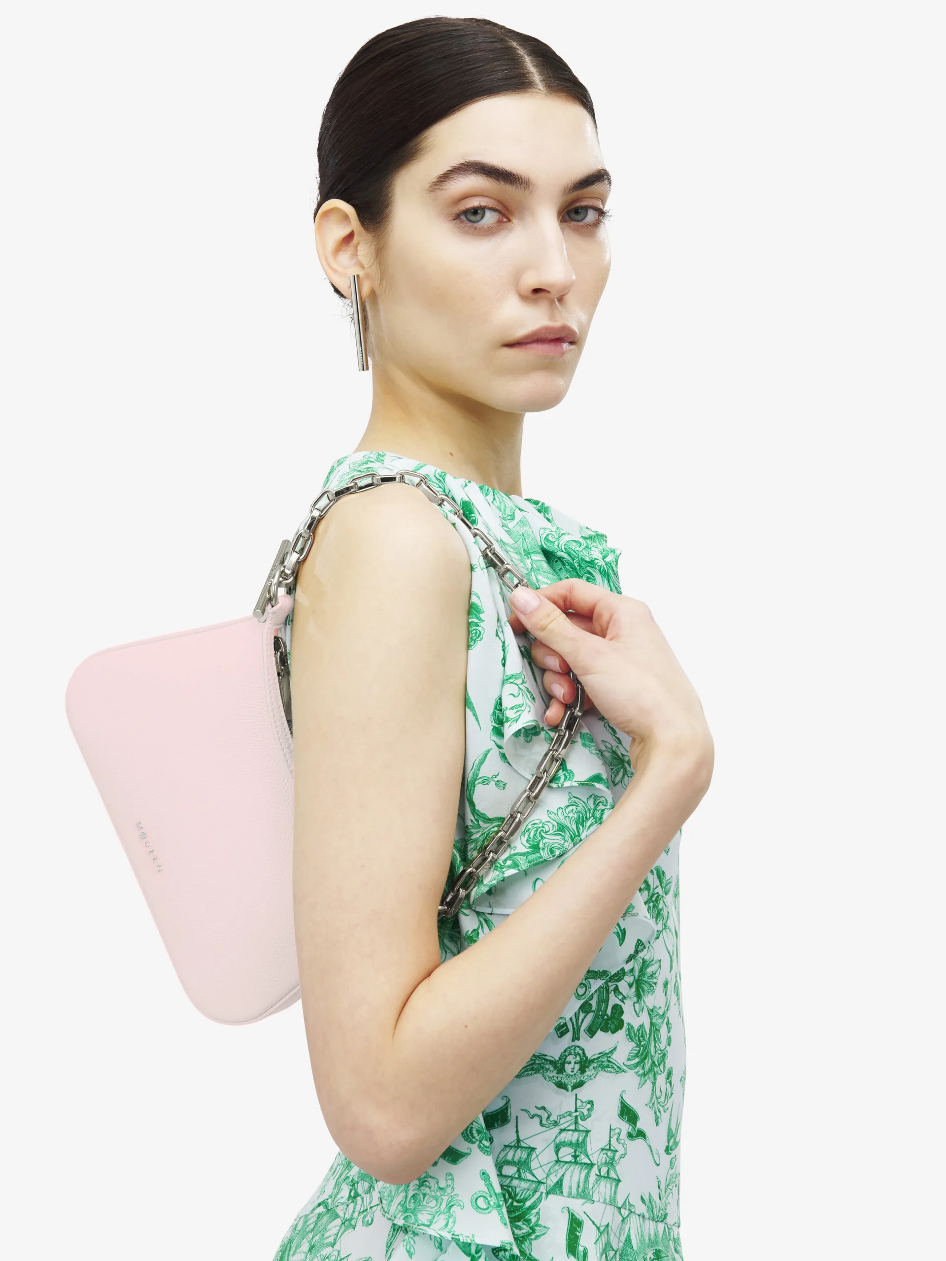 McQueen Mini T-Bar Rose Leather