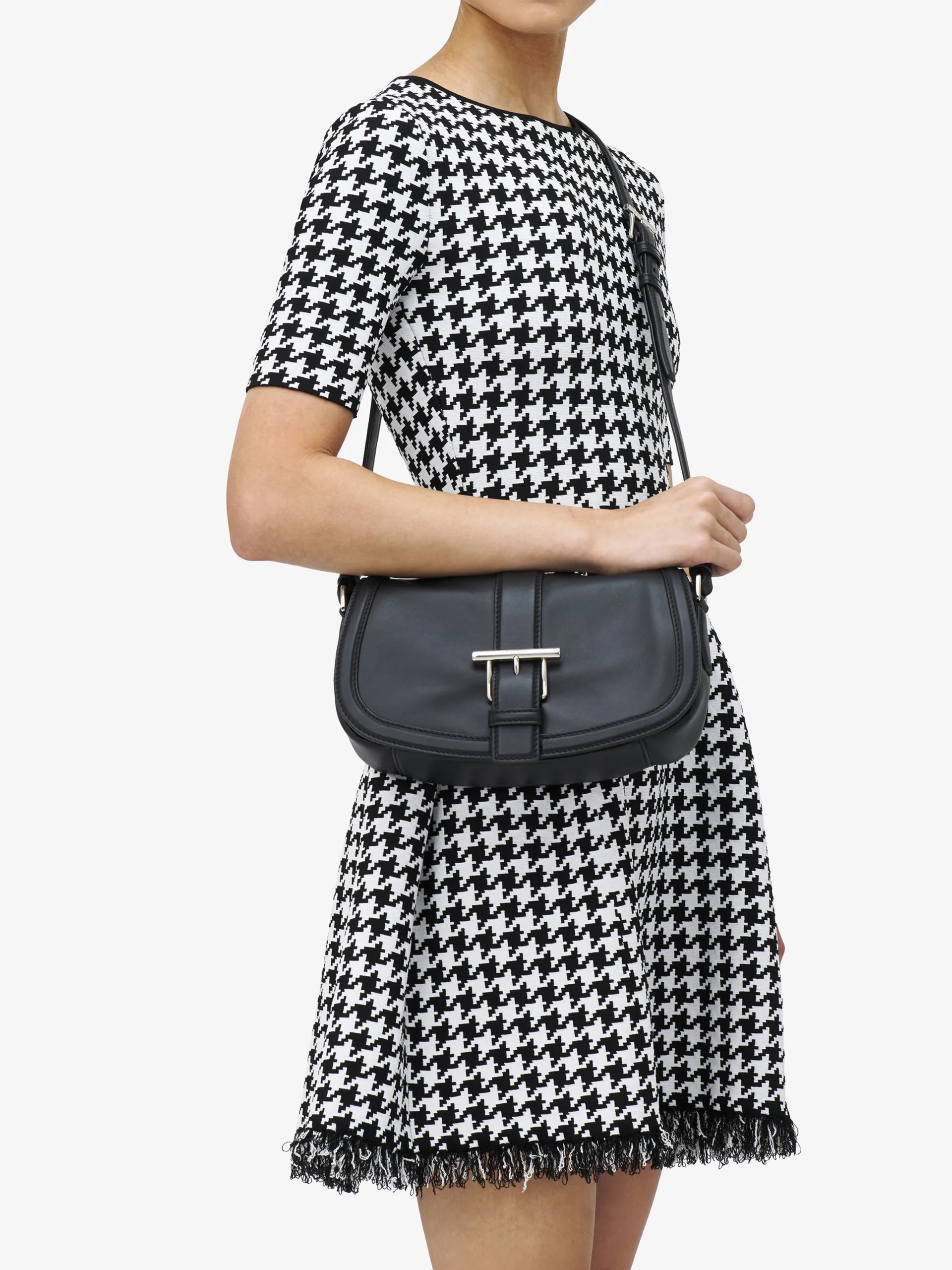 McQueen T-Bar Satchel Black Leather
