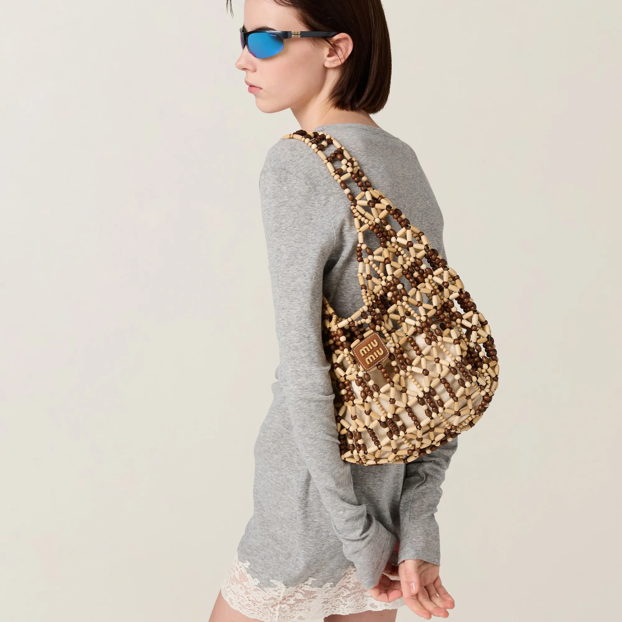 Miu Miu Natural & Cocoa Mesh Shoulder Bag