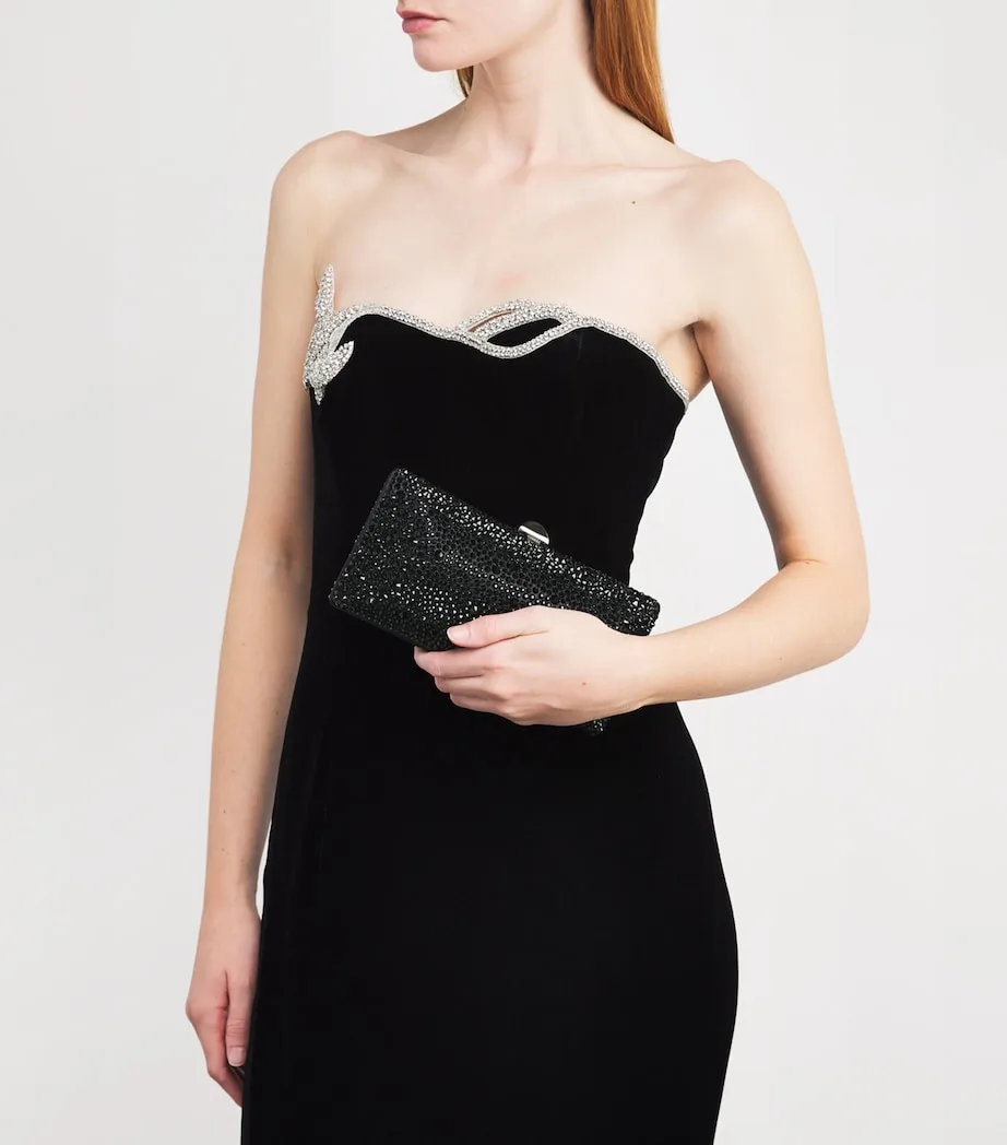 Rodo Silk Embellished Black Clutch Bag