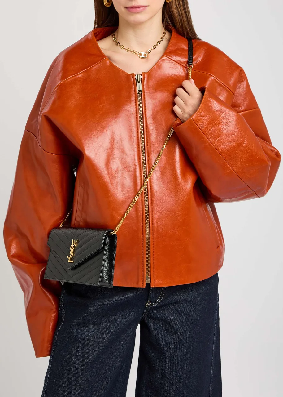 Saint Laurent Logo Quilted Leather Wallet on Chain