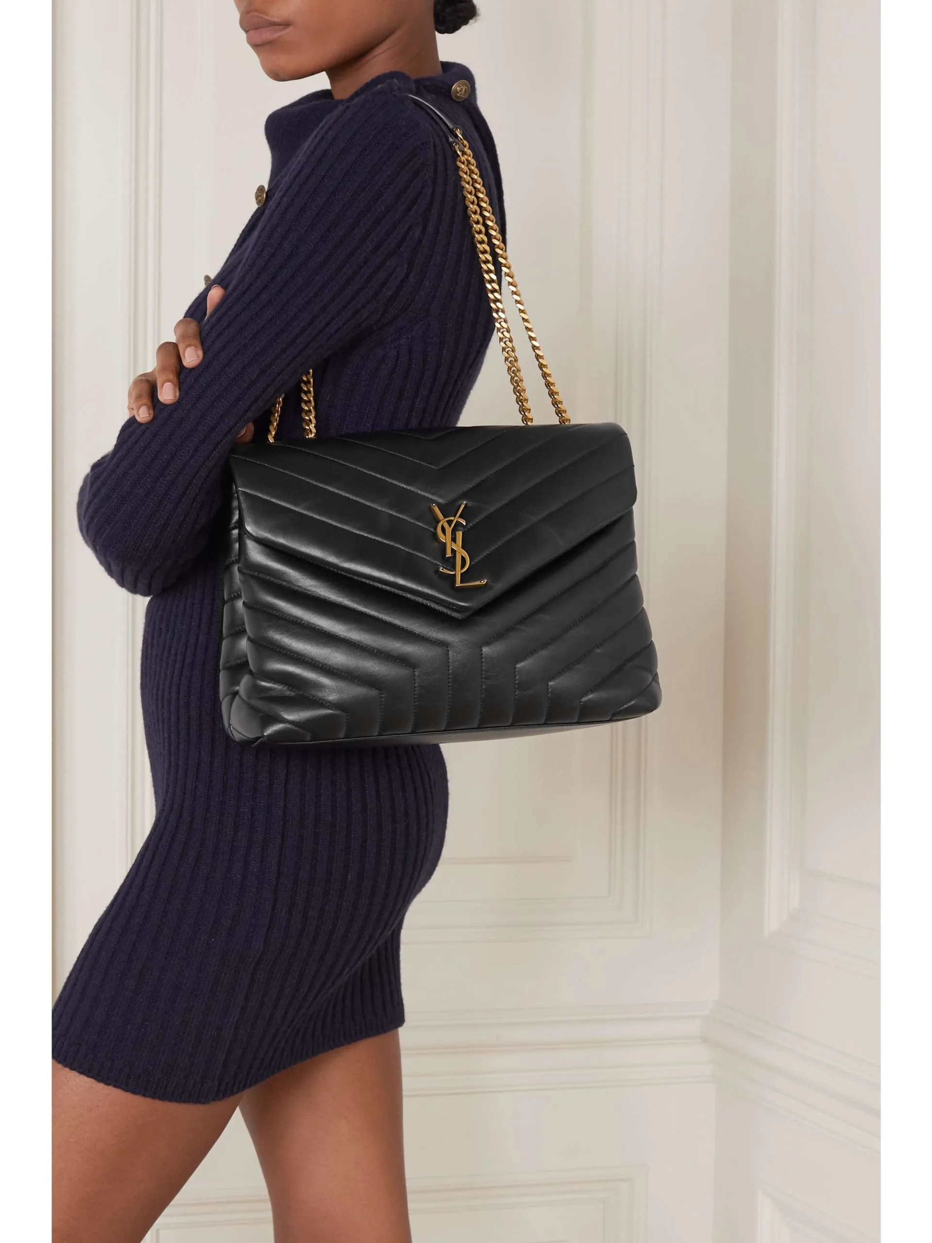 Saint Laurent Loulou Medium Quilted Black Leather Shoulder Bag