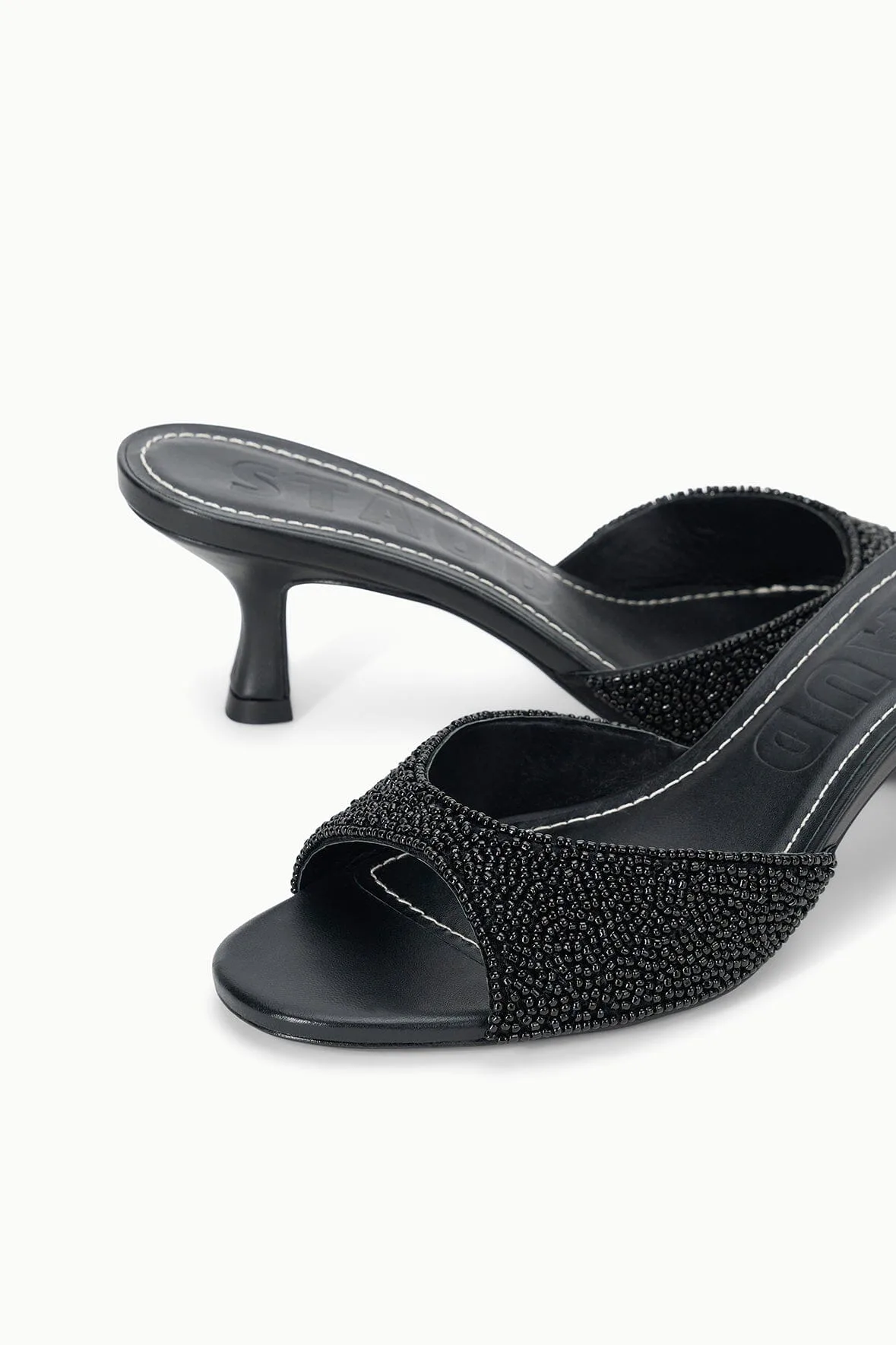 Staud Bridgitte Black Beaded Mule Sandals