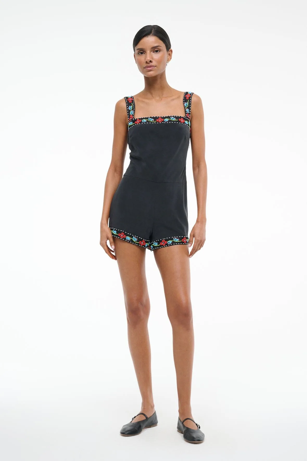 Staud Veronica Sleeveless Black Silk Romper