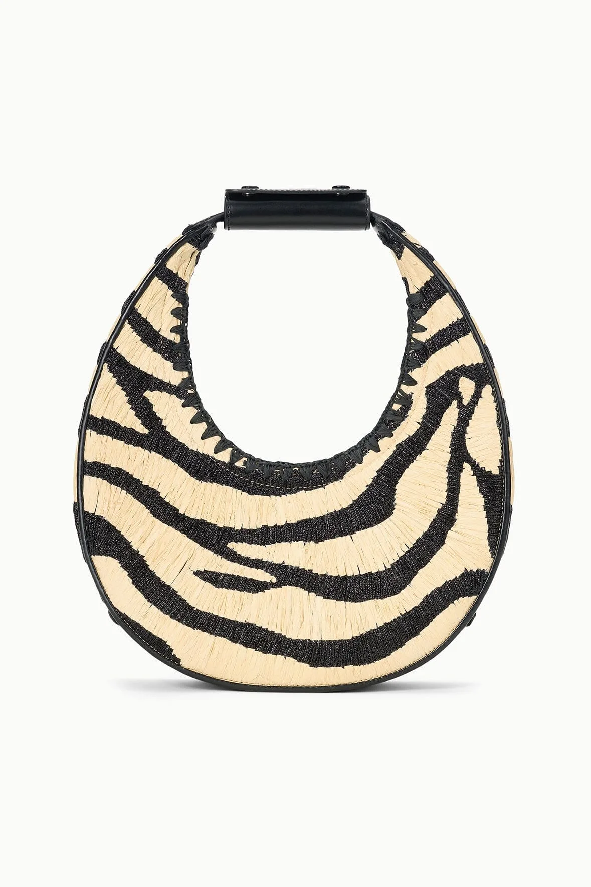Staud Zebra Raffia Moon Bag