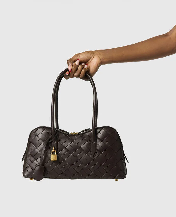 Stella McCartney Ryder Woven Chocolate Vegan Leather Shoulder Bag