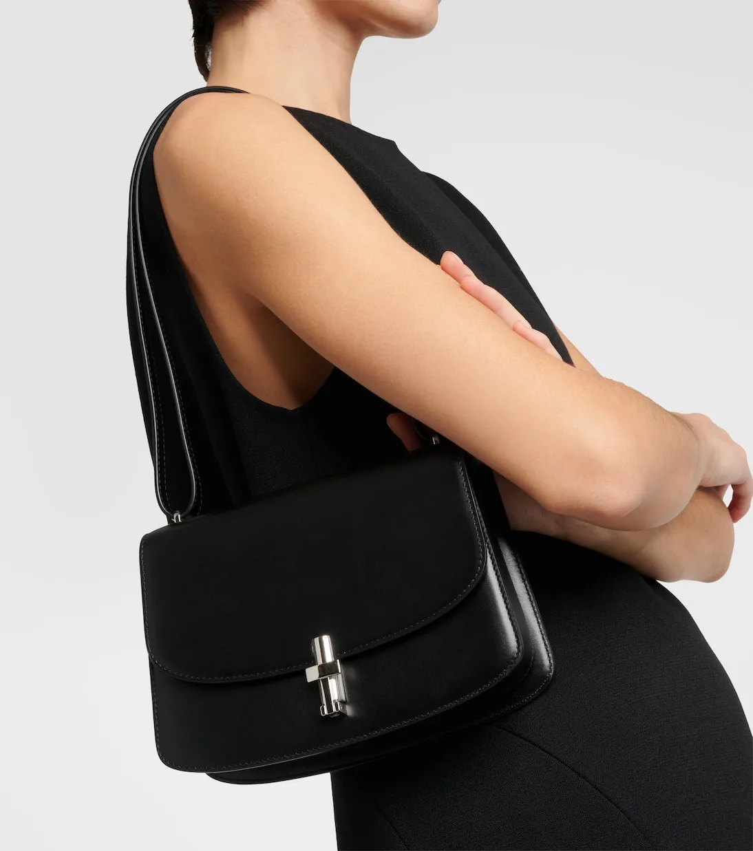 The Row Sofia Black Leather Shoulder Bag
