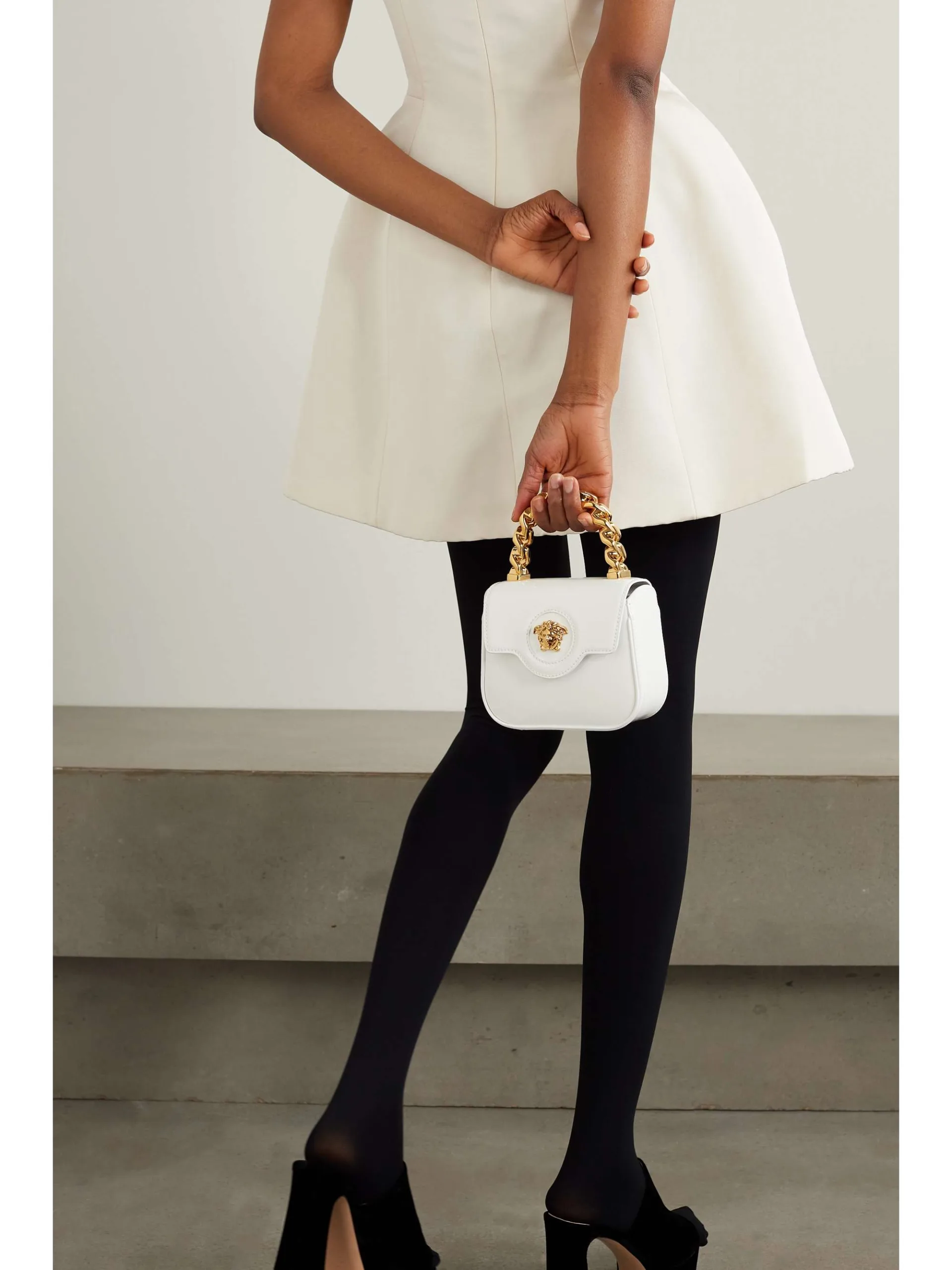 Versace La Medusa Embellished White Leather Shoulder Bag