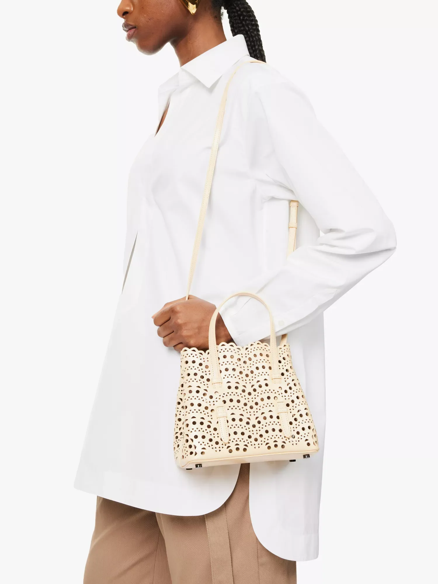 Alaïa Mina Mini Laser-cut Dune Leather Top Handle Bag