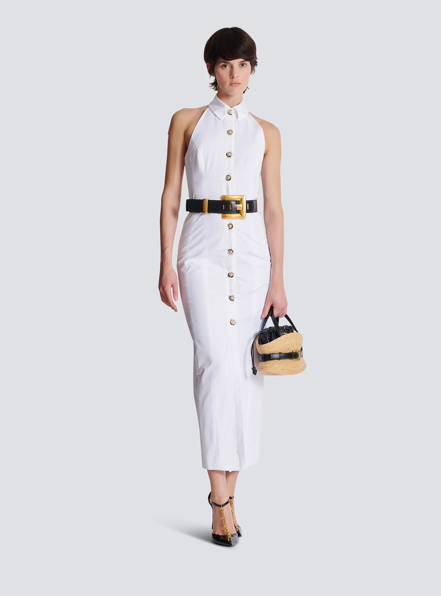 Balmain Bodycon Backless Poplin White Dress
