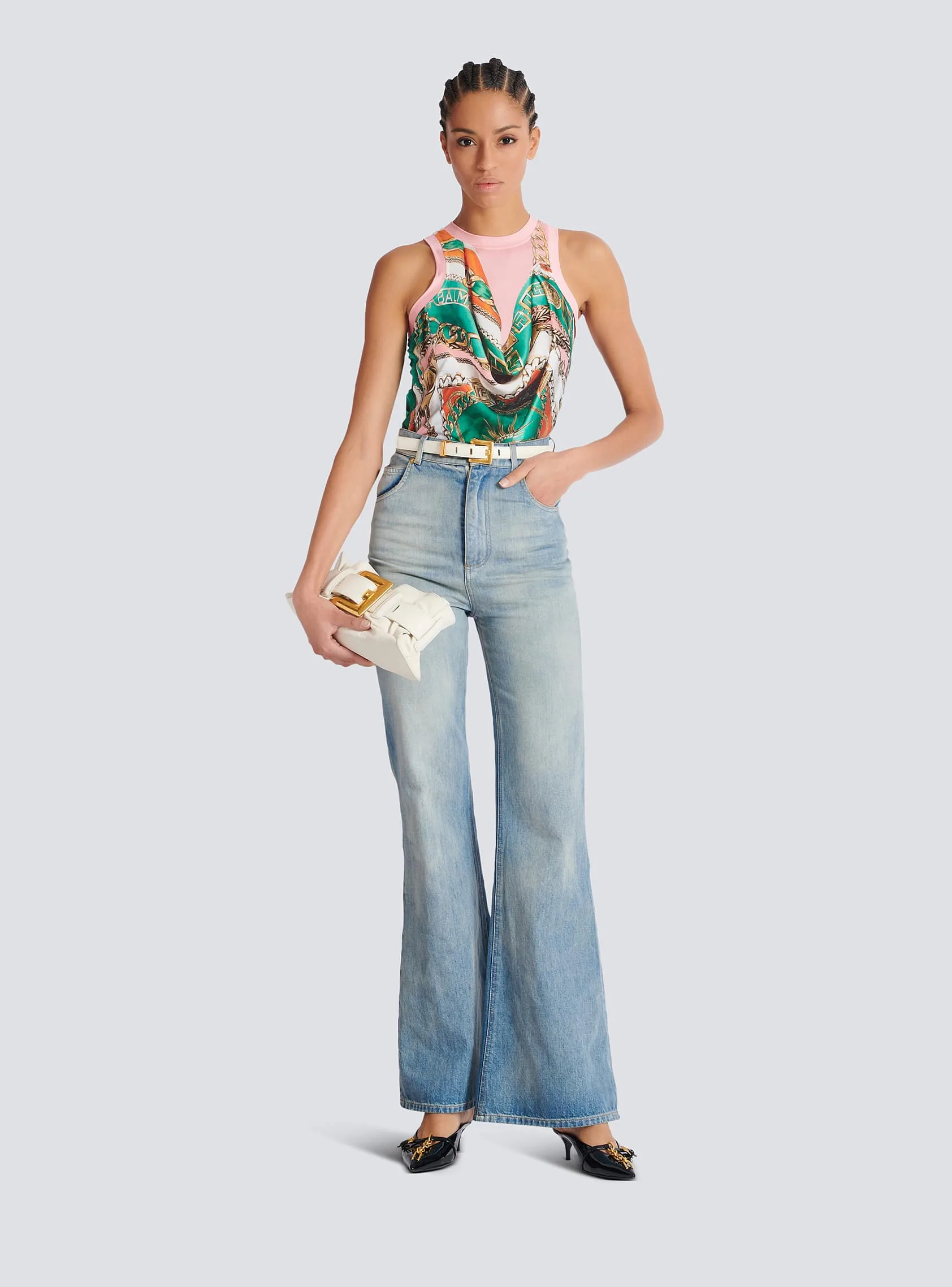 Balmain Flared Fit Blue Denim Jeans