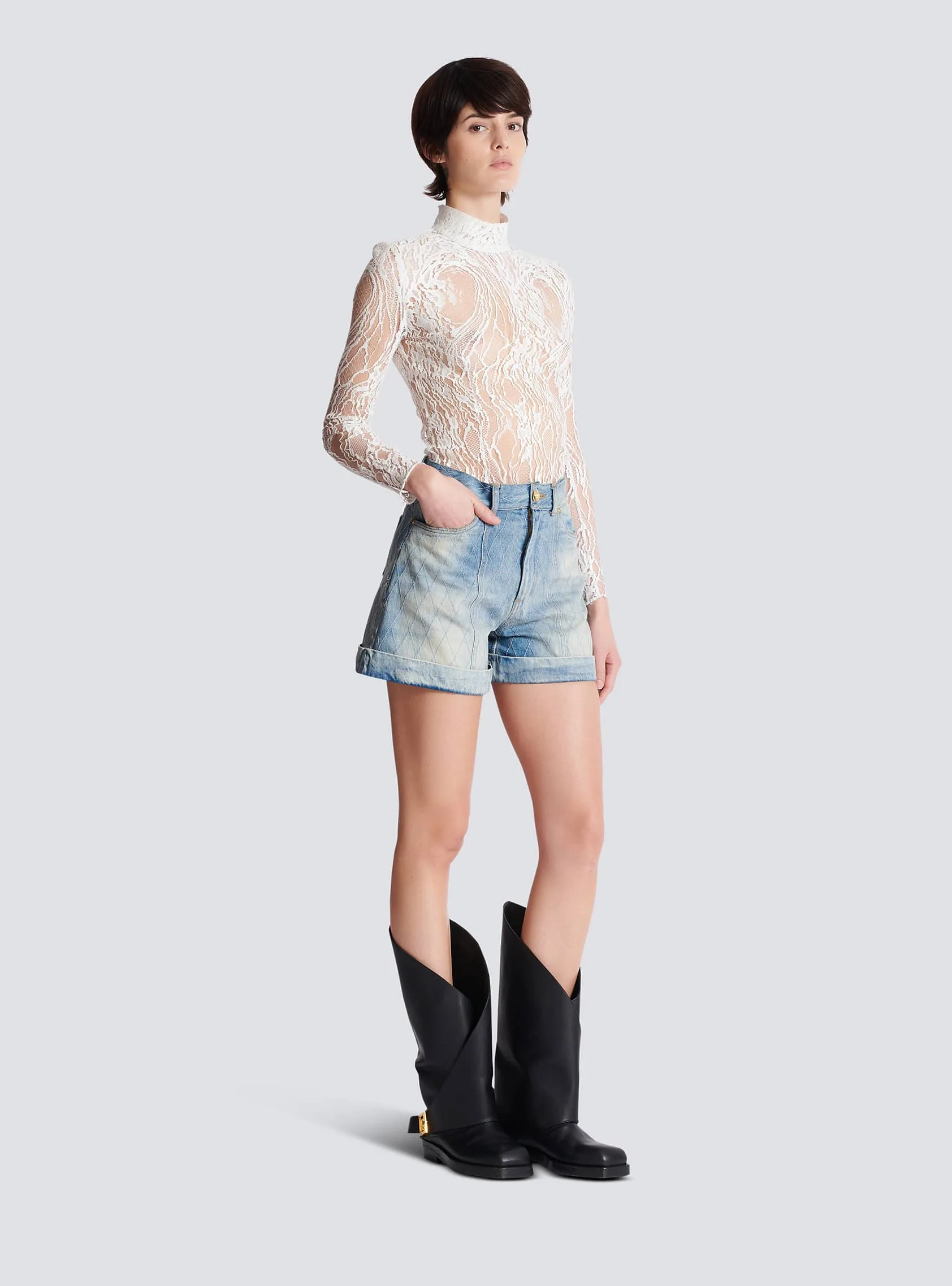 Balmain Long Sleeved White Lace Body