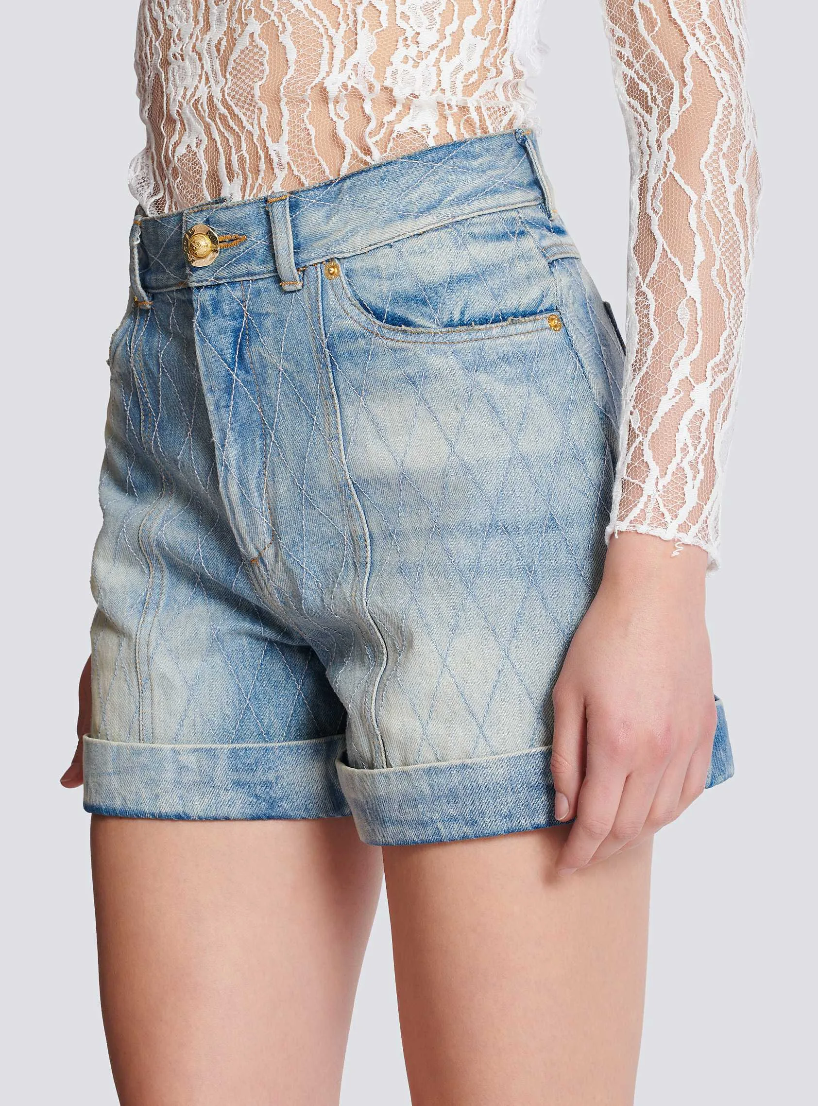 Balmain Short Diamond Blue Denim Shorts