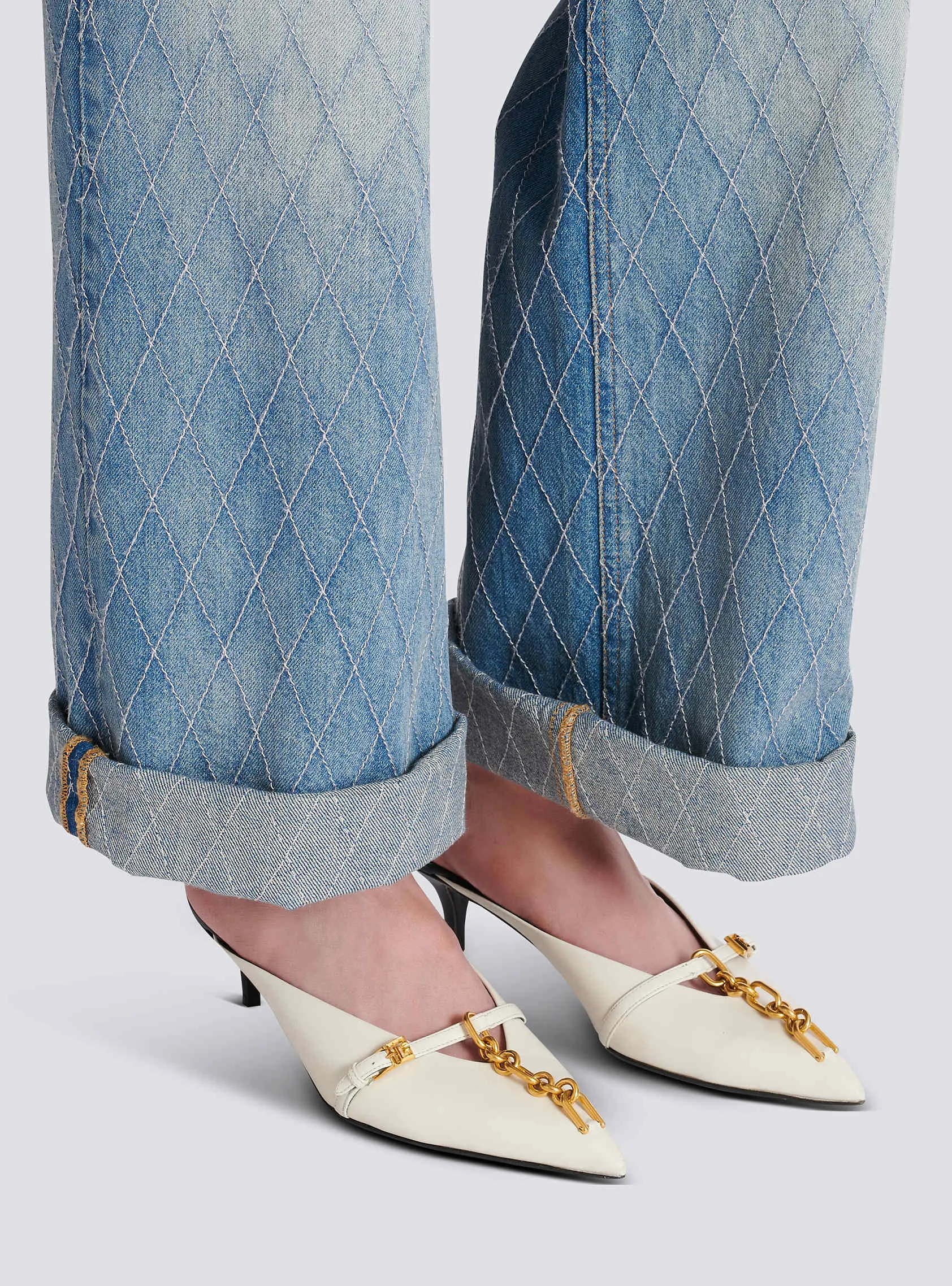Balmain Sync Beige Leather Mules with Pointed Toe