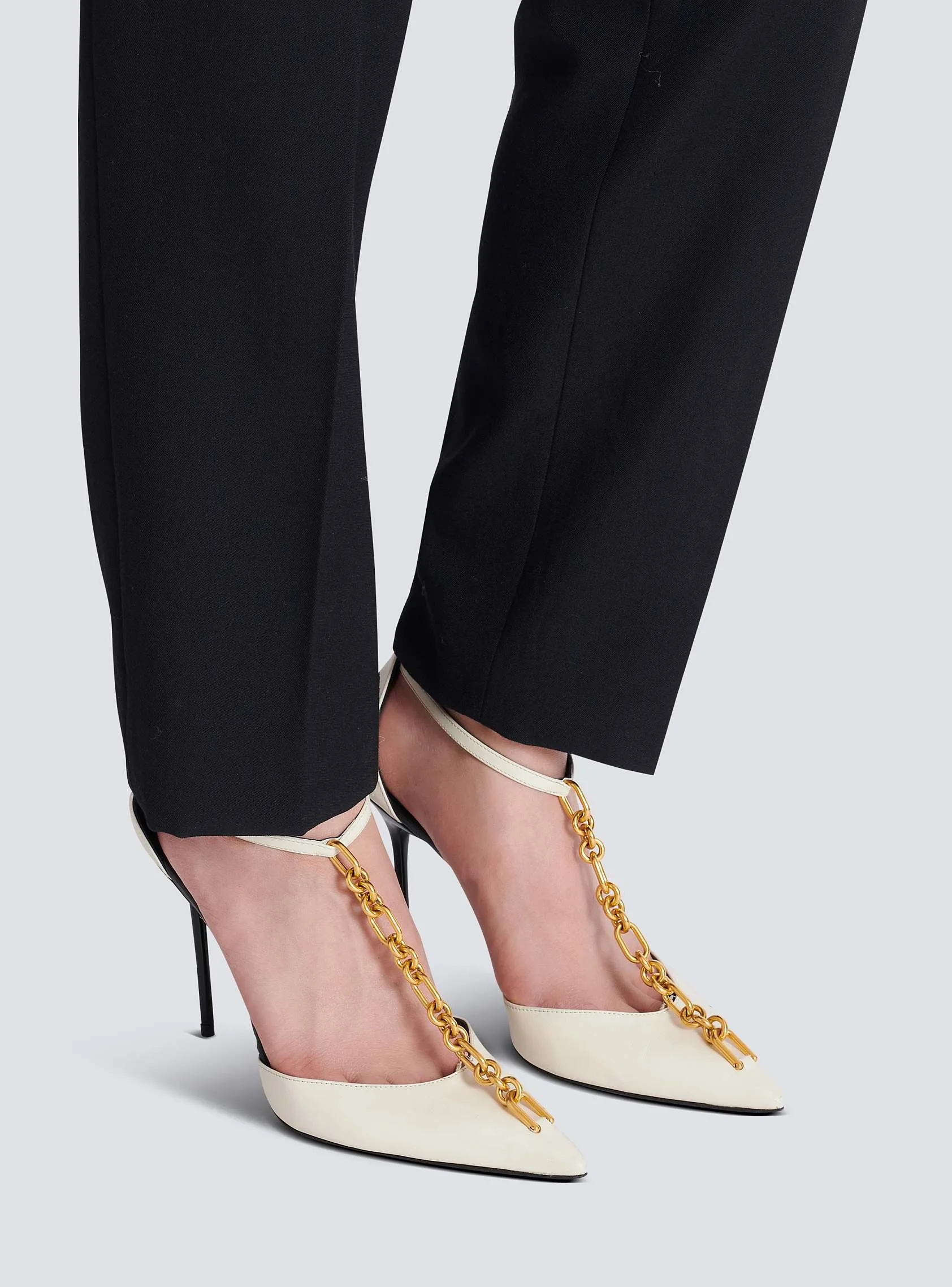 Balmain Sync Beige Leather Stilettos with Pointed Toe