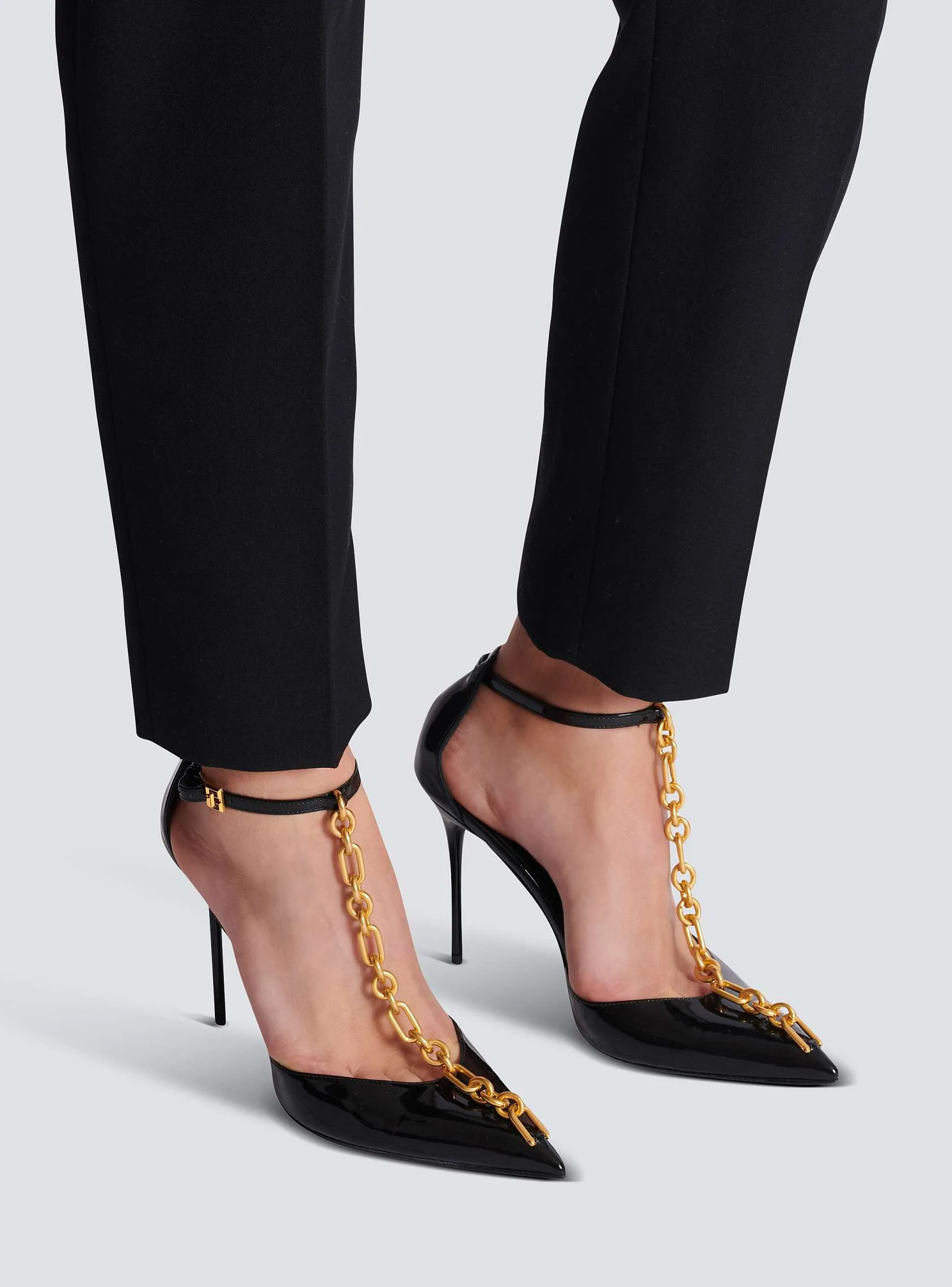 Balmain Sync Black Patent Leather Stilettos with Pointed Toe