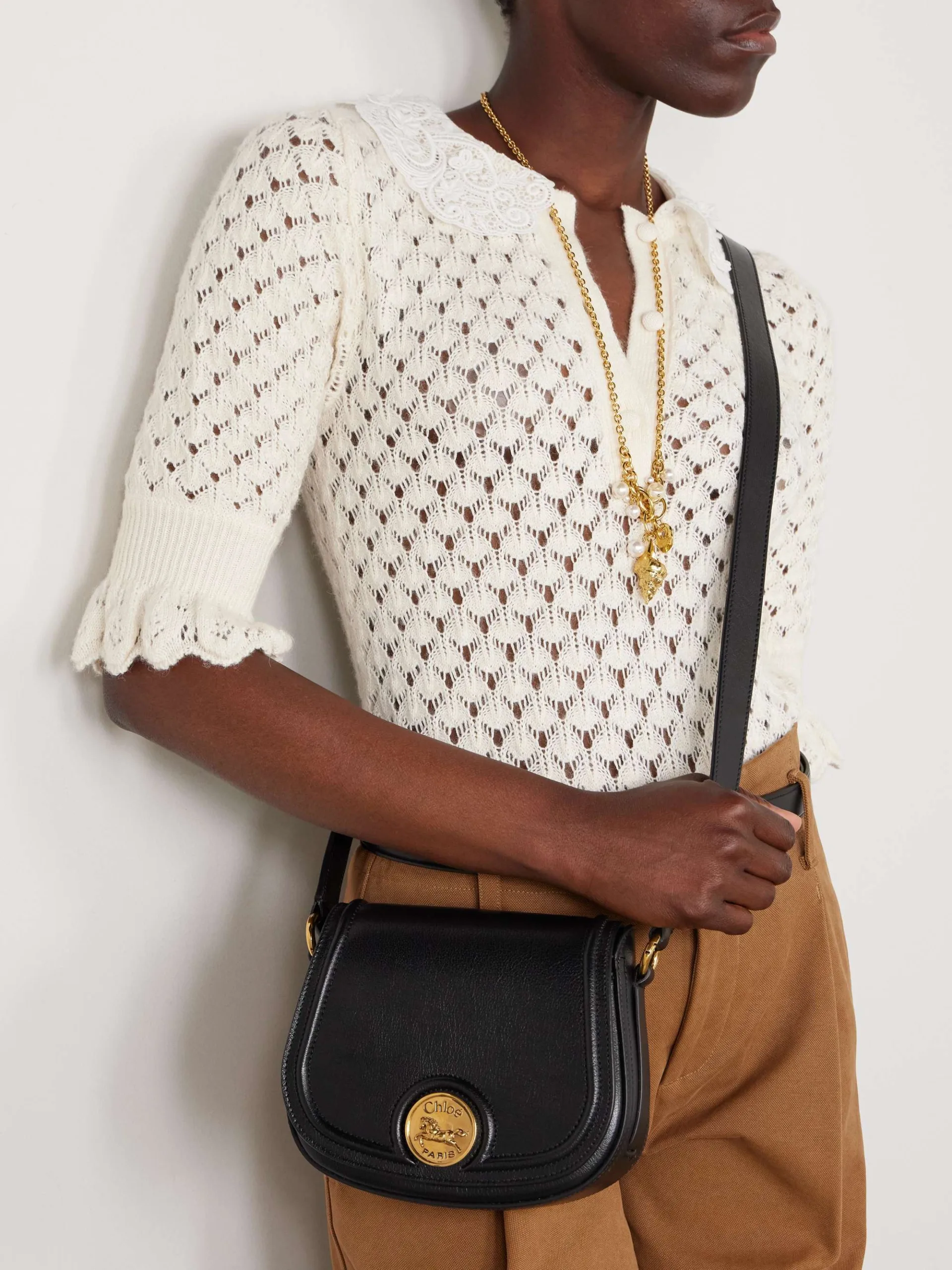 Chloé Horse-medal Small Textured Black Leather Crossbody Bag