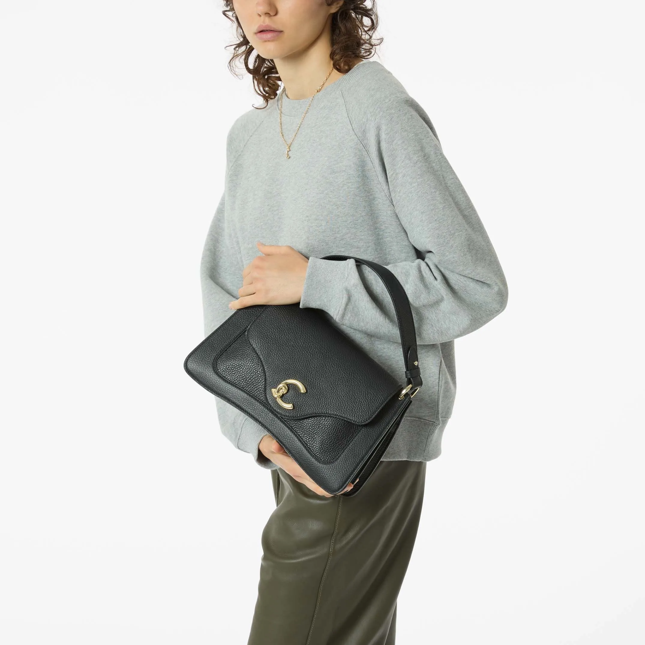 Coccinelle C-Me Medium Grained Noir Leather Top-Handle Bag