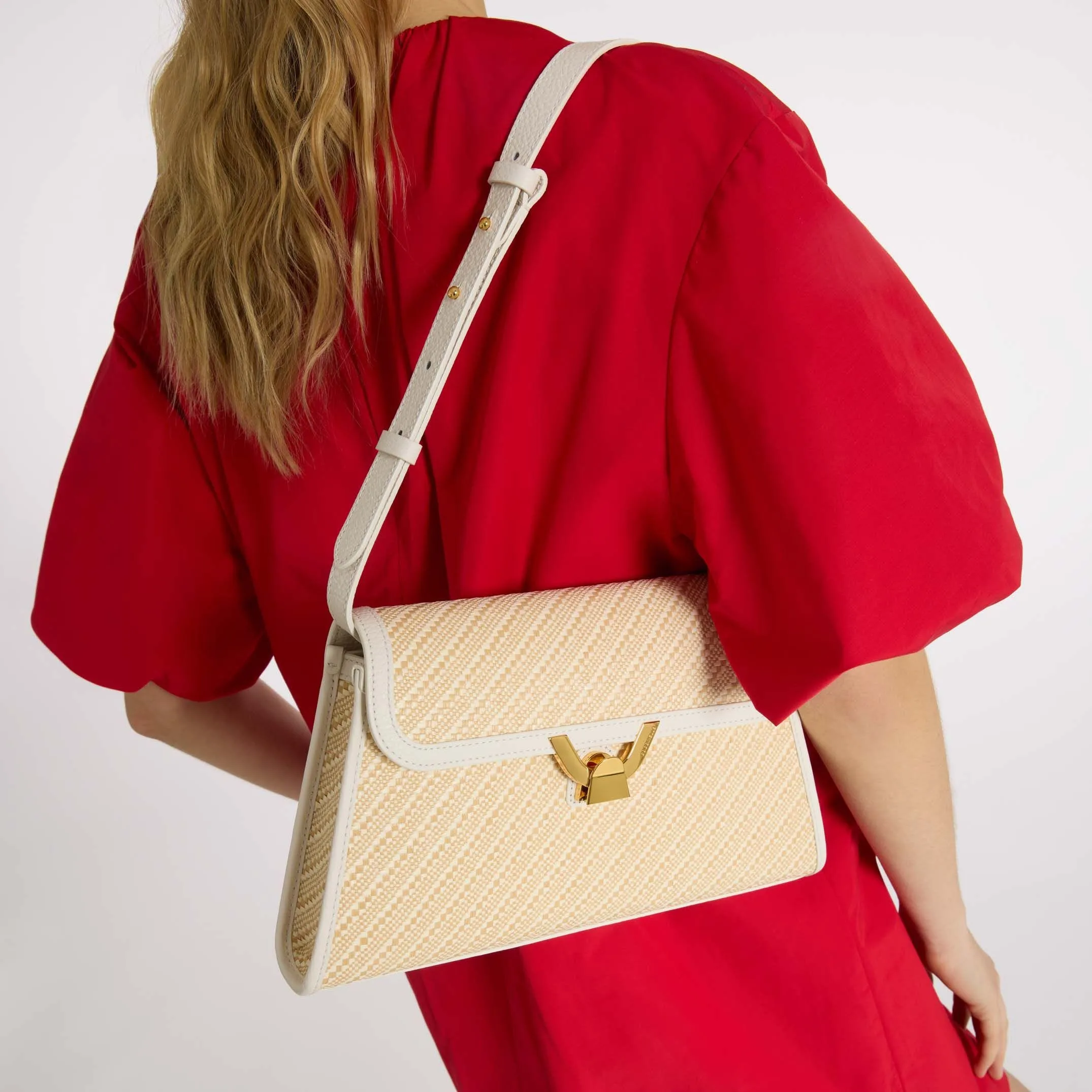 Coccinelle Dew Bicolour Multi-Blanco Straw Medium Shoulder Bag