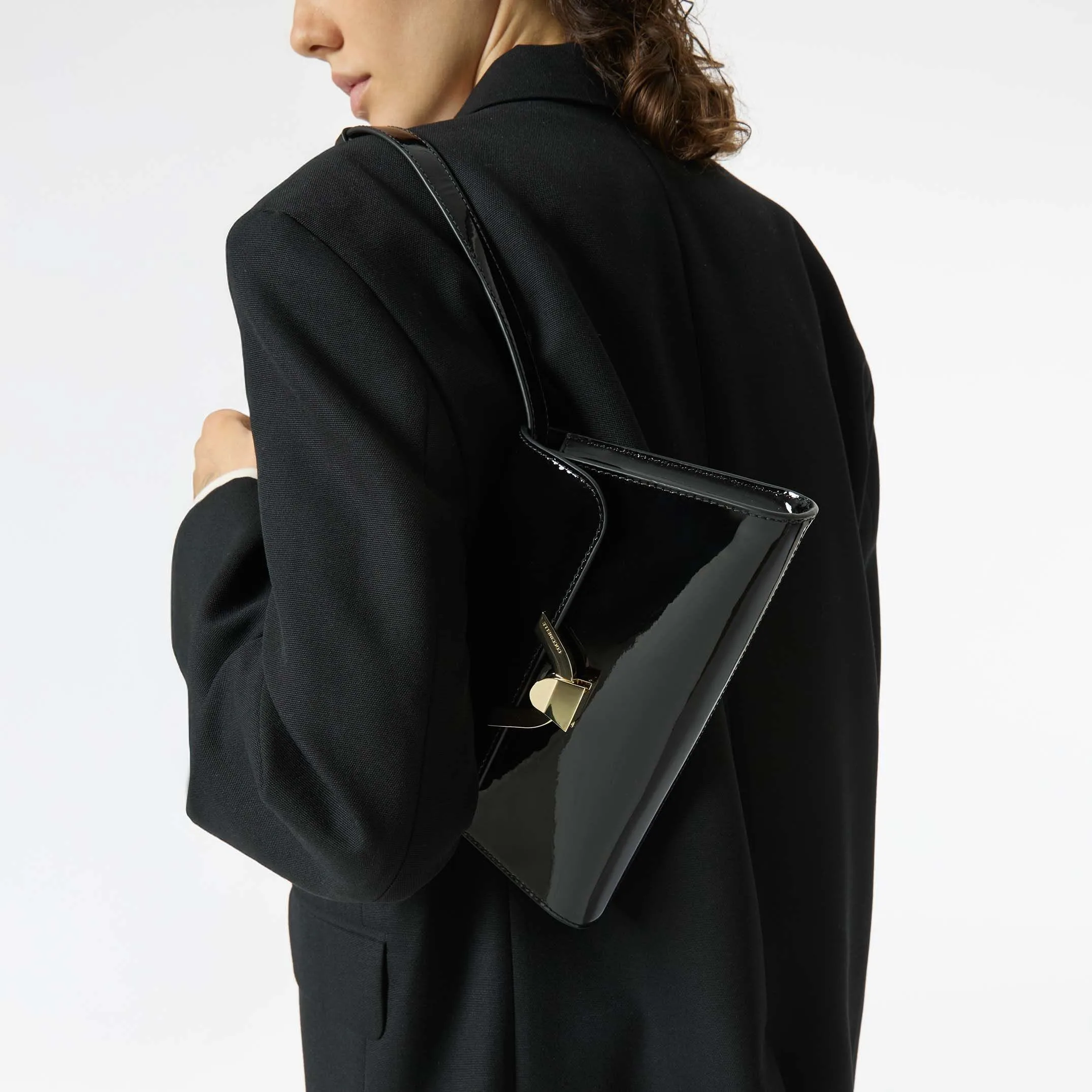 Coccinelle Dew Small Noir Patent Leather Shoulder Bag