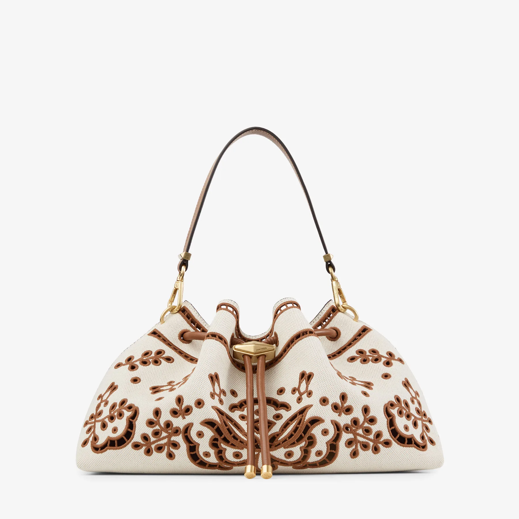 Jimmy Choo Cinch M Canvas Shoulder Bag with Sangallo Embroidery