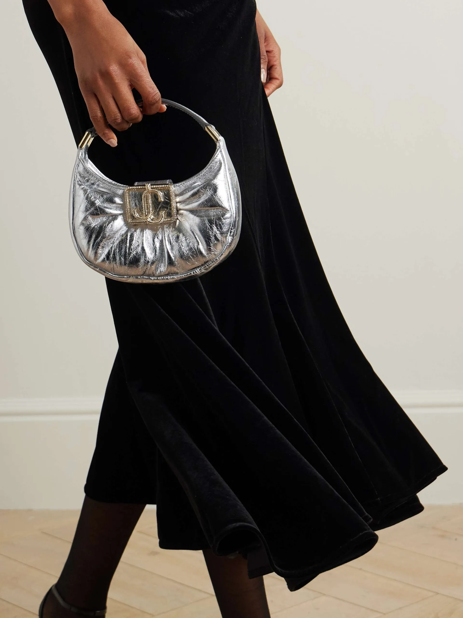 Jimmy Choo Edie Mini Silver Satin Clutch